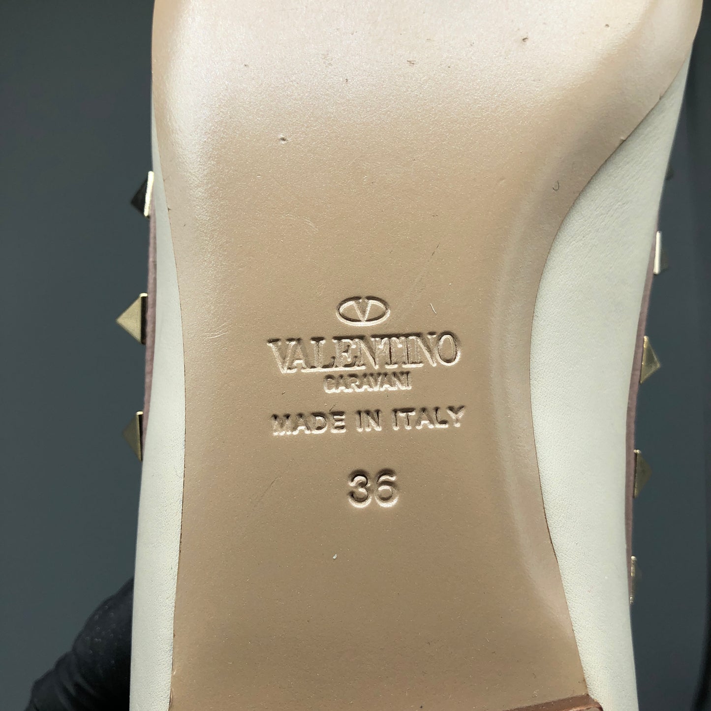 Valentino Cream Leather Rockstud Pointed Flats Size 36