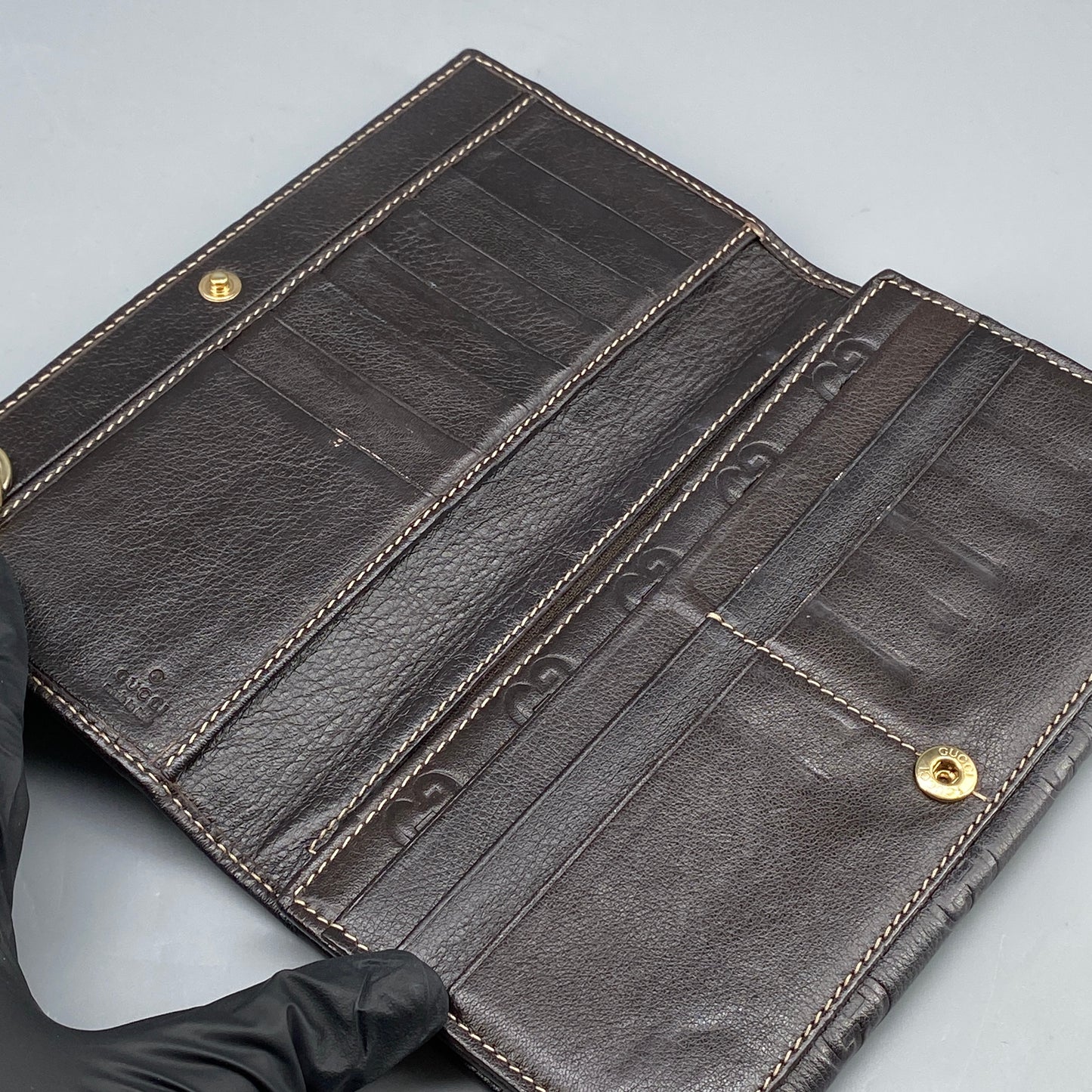 Gucci GG Embossed Deep Brown Leather Long Wallet