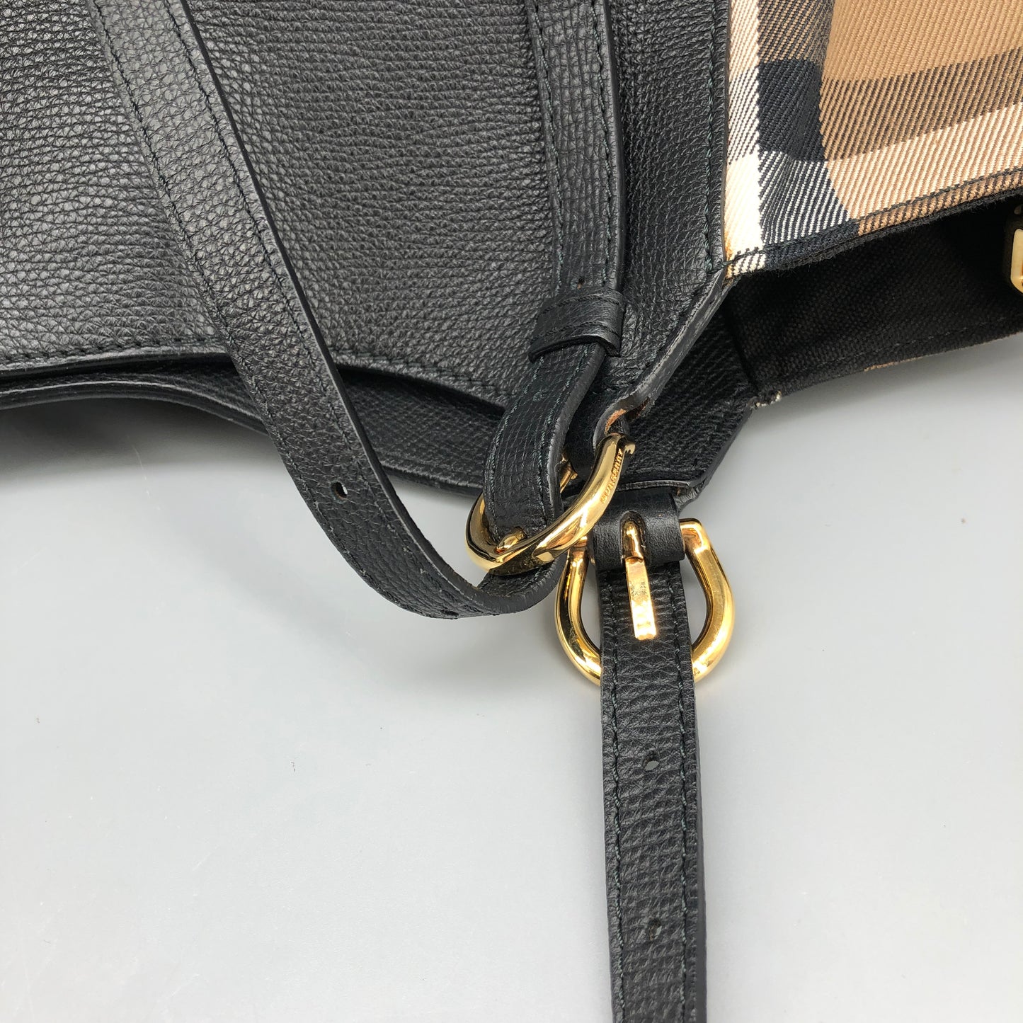 Burberry Check and Leather Tote Bag Beige