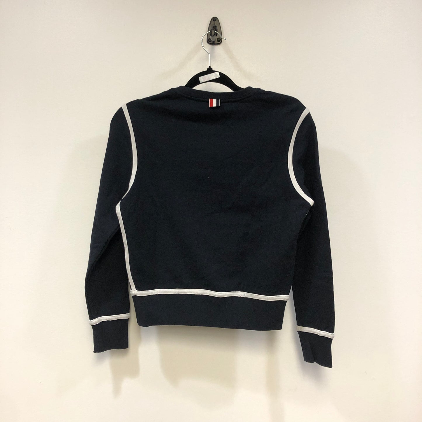 Thom Browne Navy White Piping V‑Neck Long Sleeve Sweater 38
