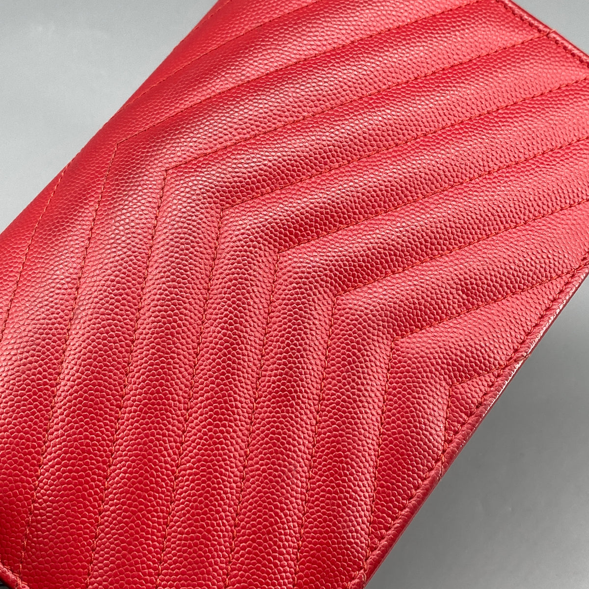 Saint Laurent Matelasse Chevron  Envelope Chain Wallet New Red