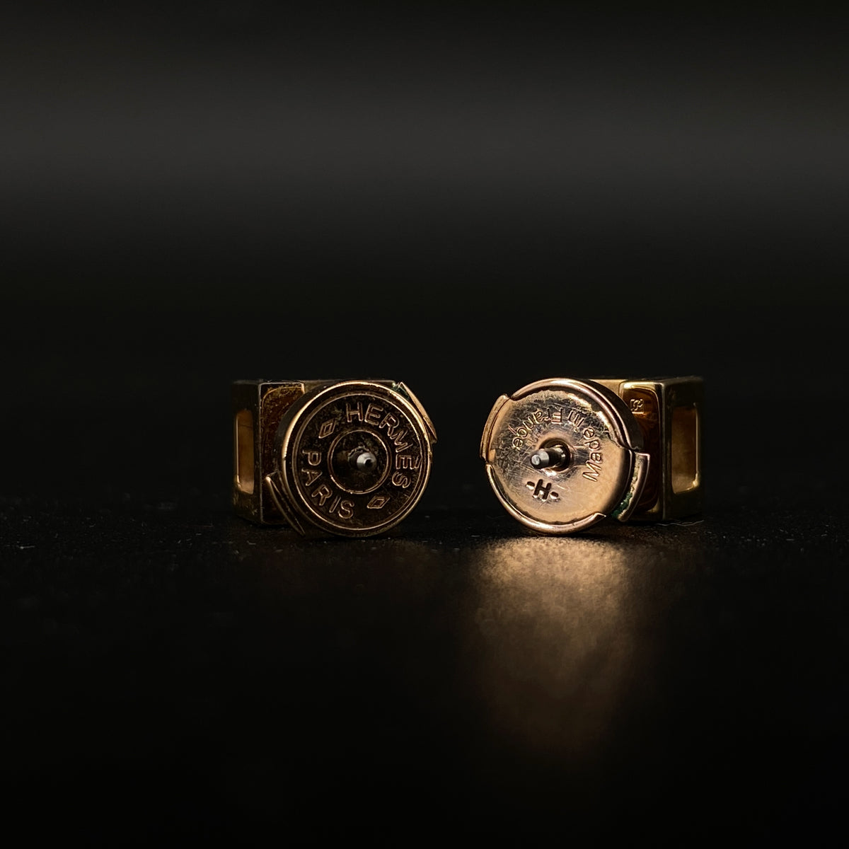 Hermes Gold & Cream H Logo Stud Earrings