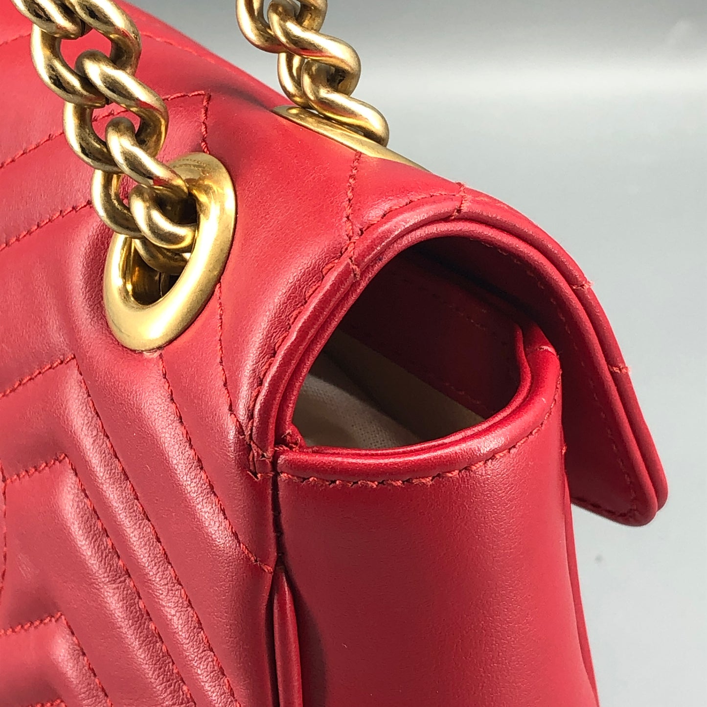 Gucci Red Quilted GG Marmont Chain Shoulder Bag