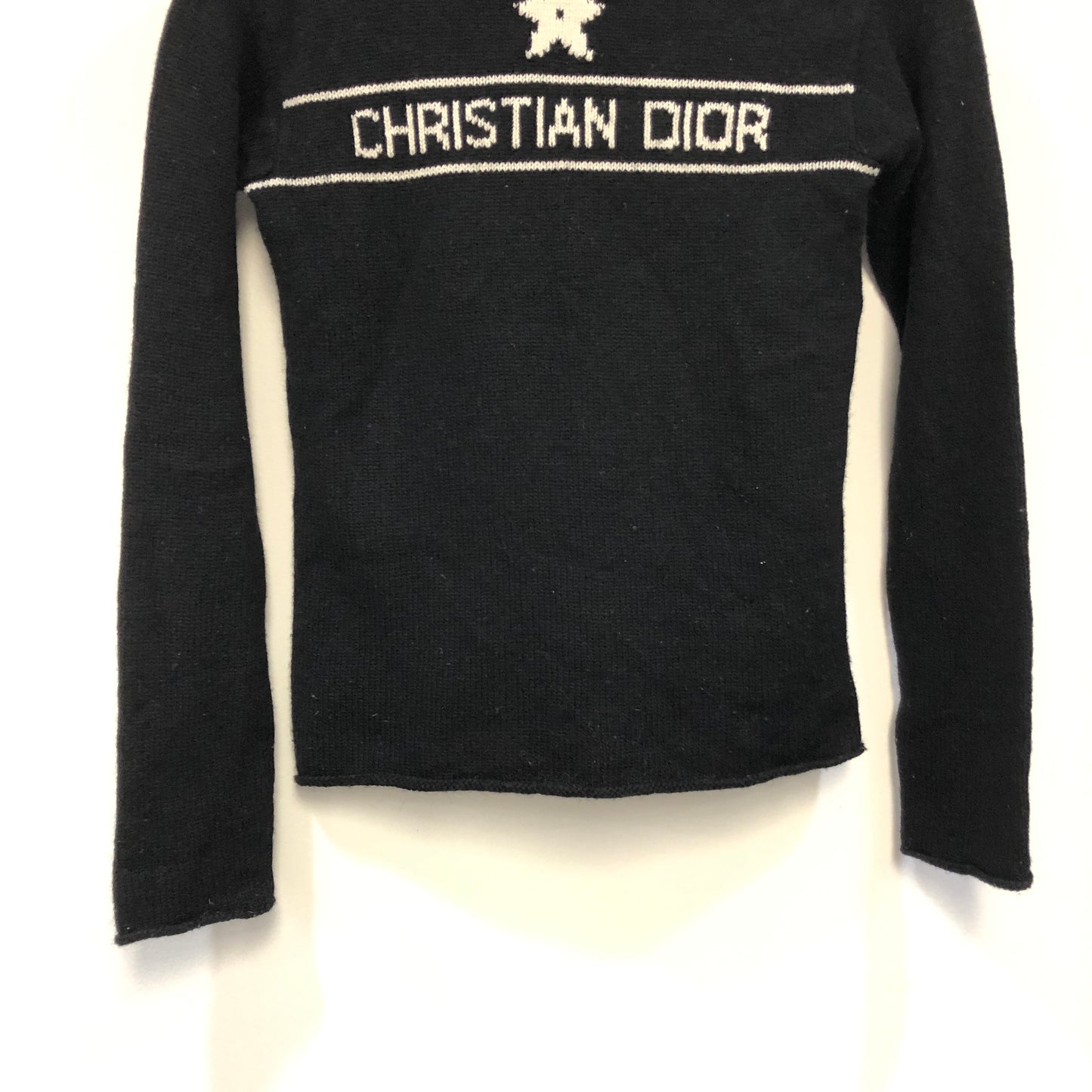 Christian Dior Black Fine Knit Star Logo Crew Neck Sweater Size USA 2