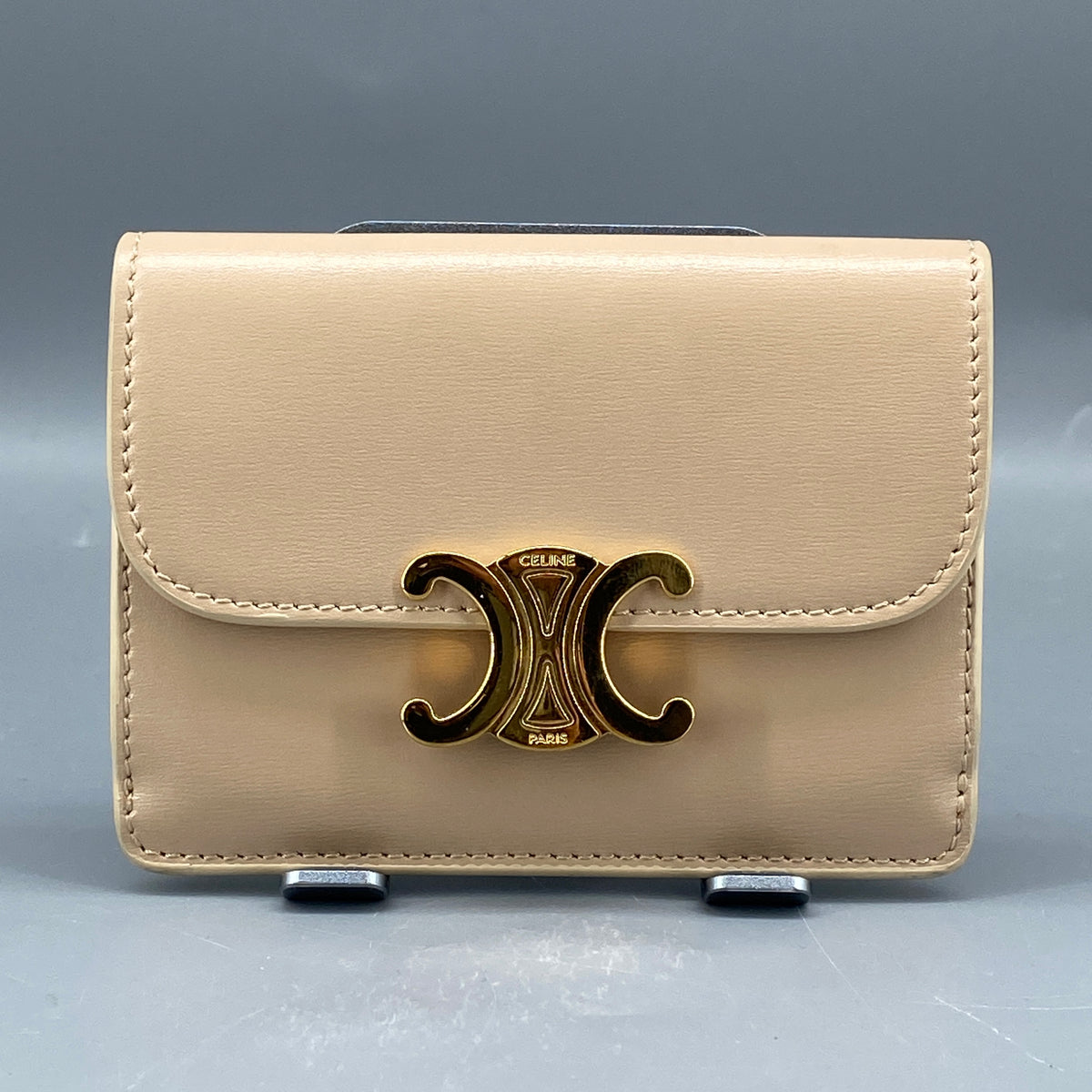 Celine Shiny Calfskin Triomphe Wallet Nude Leather