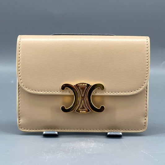 Celine Shiny Calfskin Triomphe Wallet Nude Leather