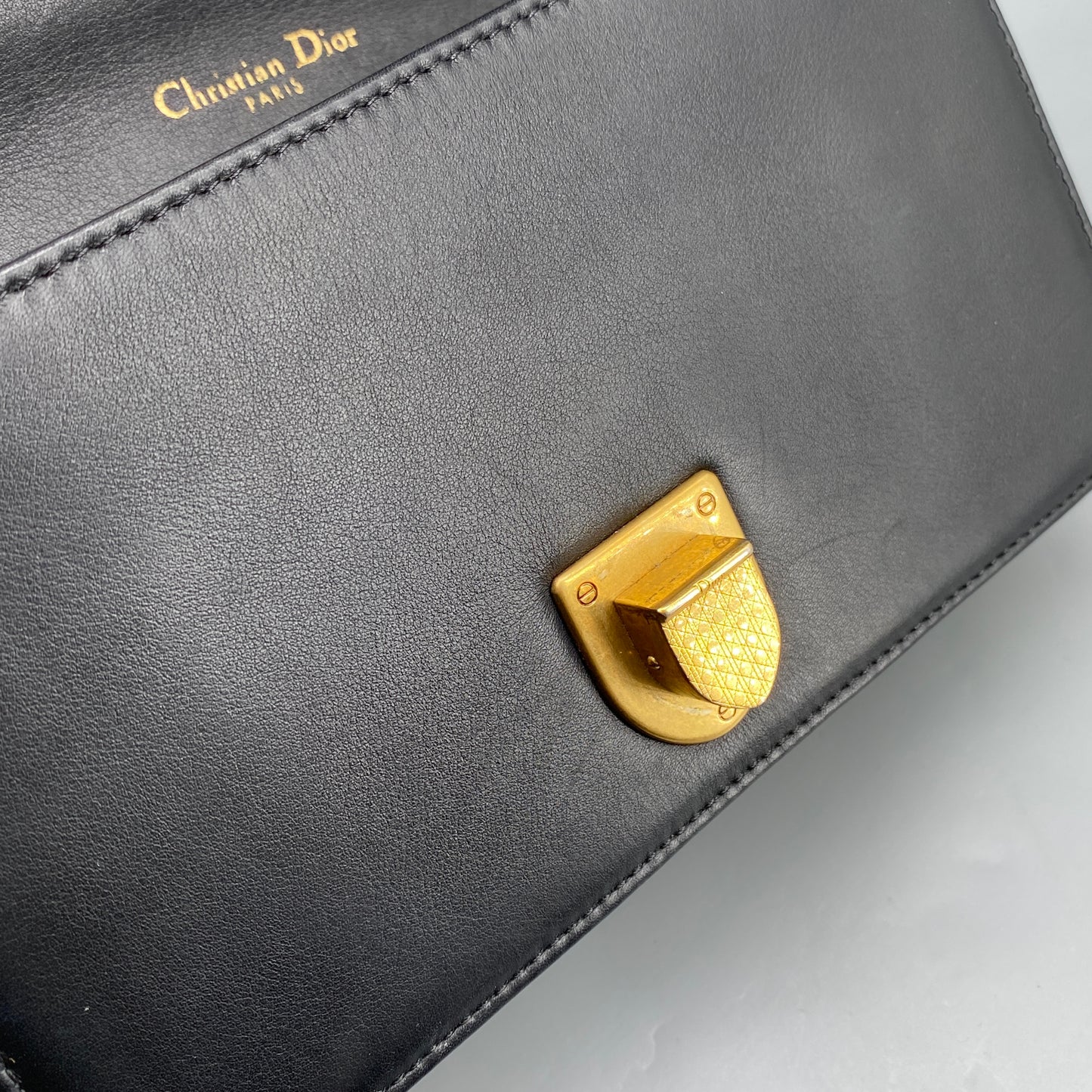 Christian Dior Gold Stud Detail Black Calfskin Diorama Flap Shoulder Bag