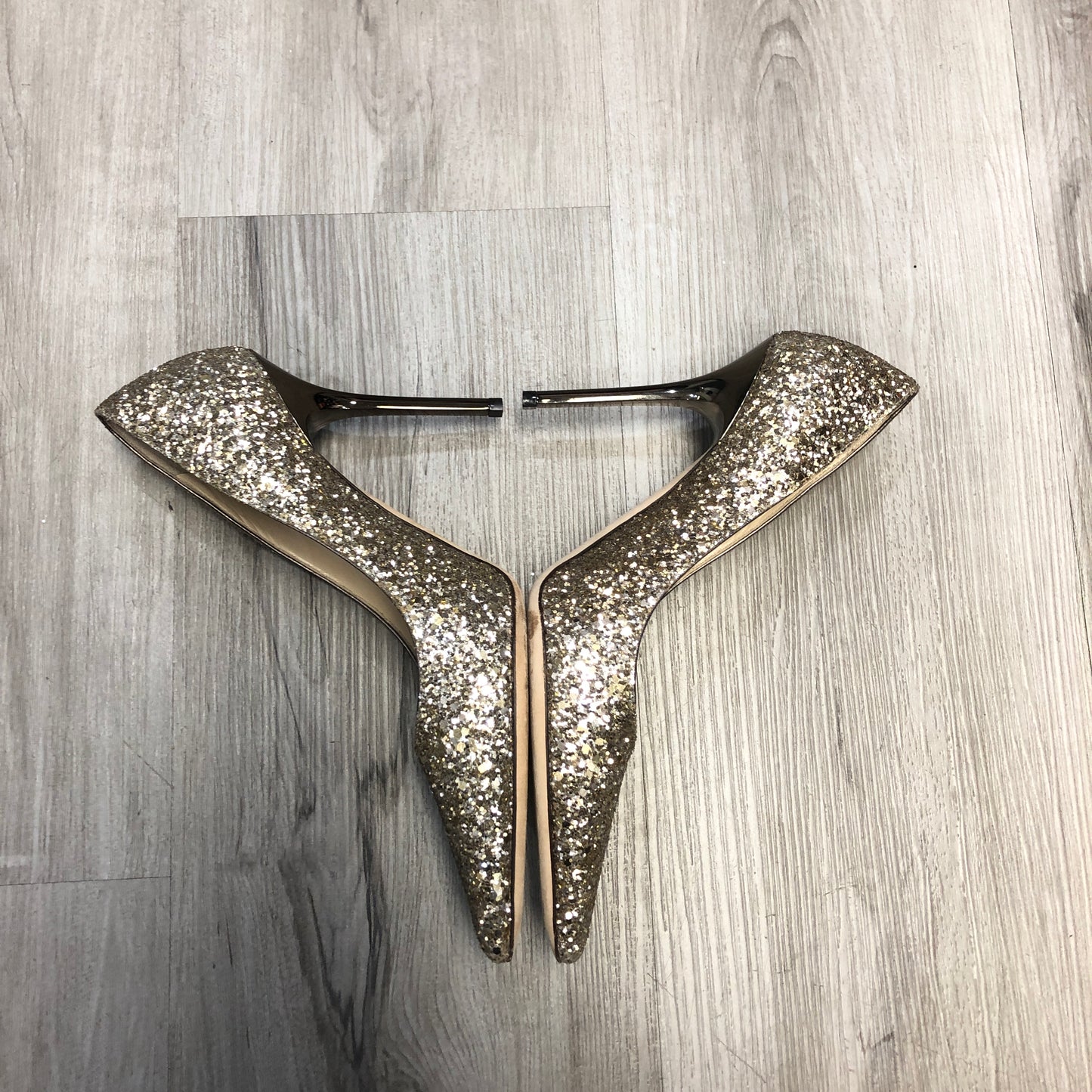 Jimmy Choo Gold Glitter Pointed Toe Pumps 36