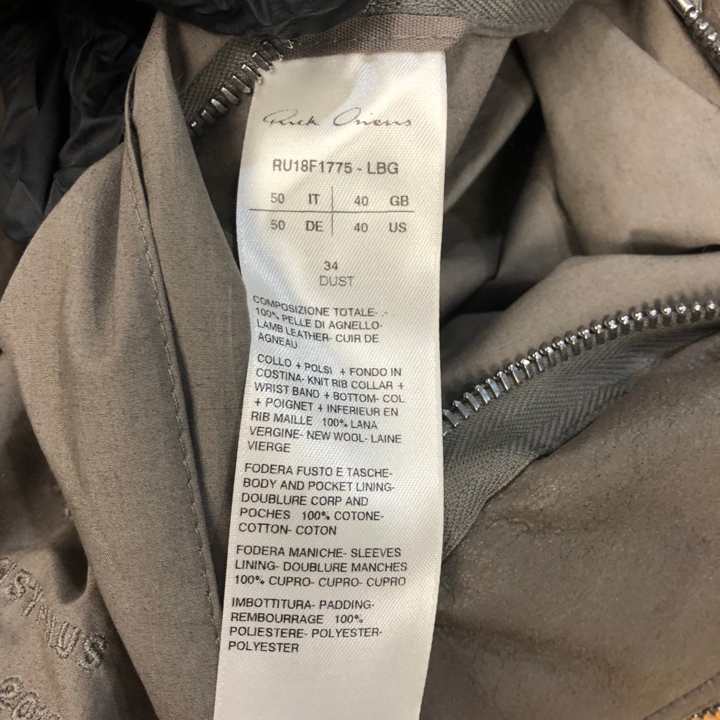 Rick Owens Leather Bomber Jacket Size 40 Dust