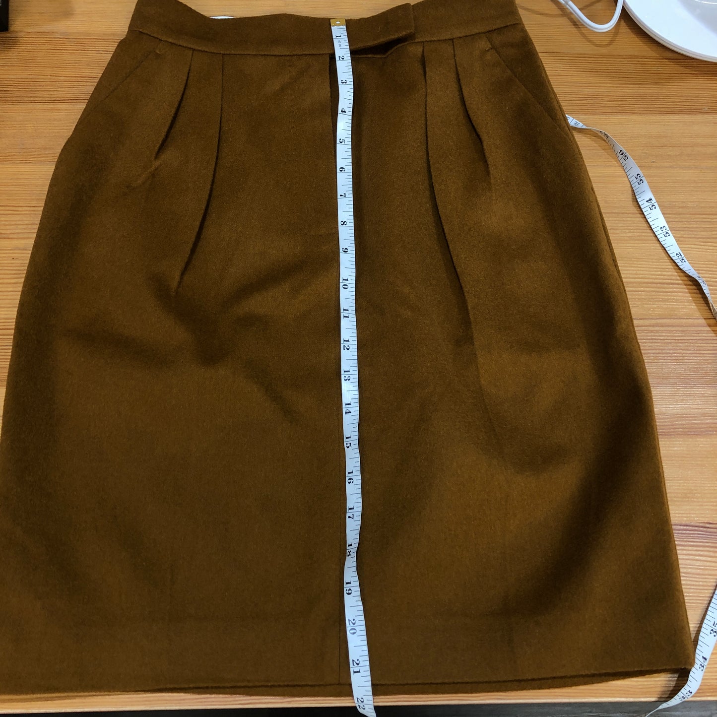MaxMara Camel Wool Pleated Straight Midi Skirt Size US 8