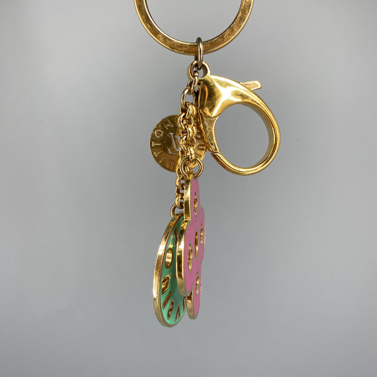 Louis Vuitton Gold Tone Multicolor Flower Key Charm Keychain