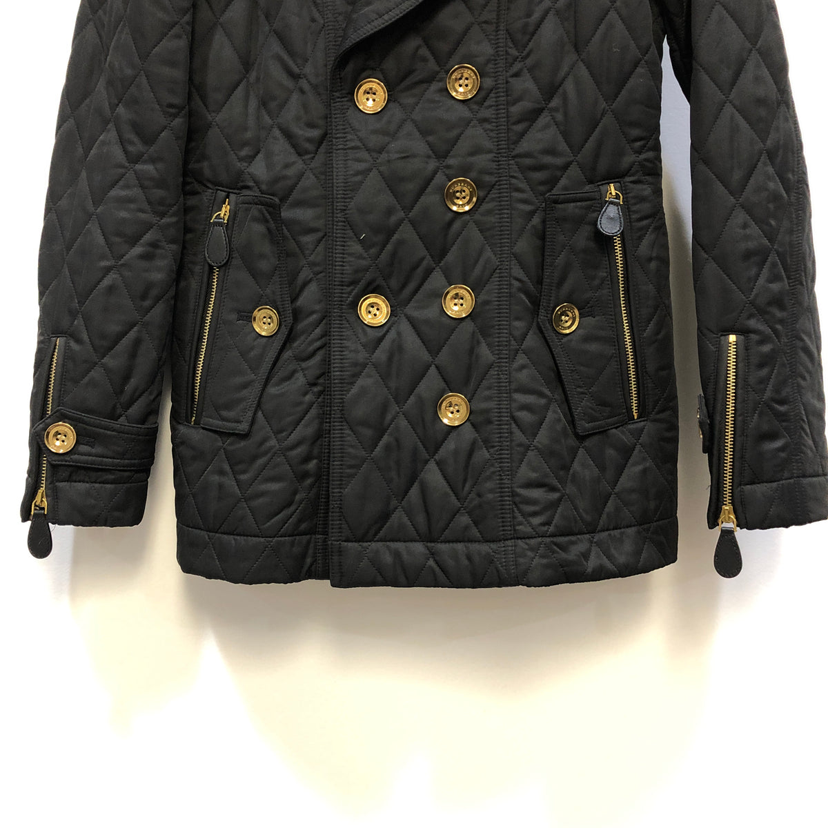 Burberry Black Quilted Double Breasted Coat Size S