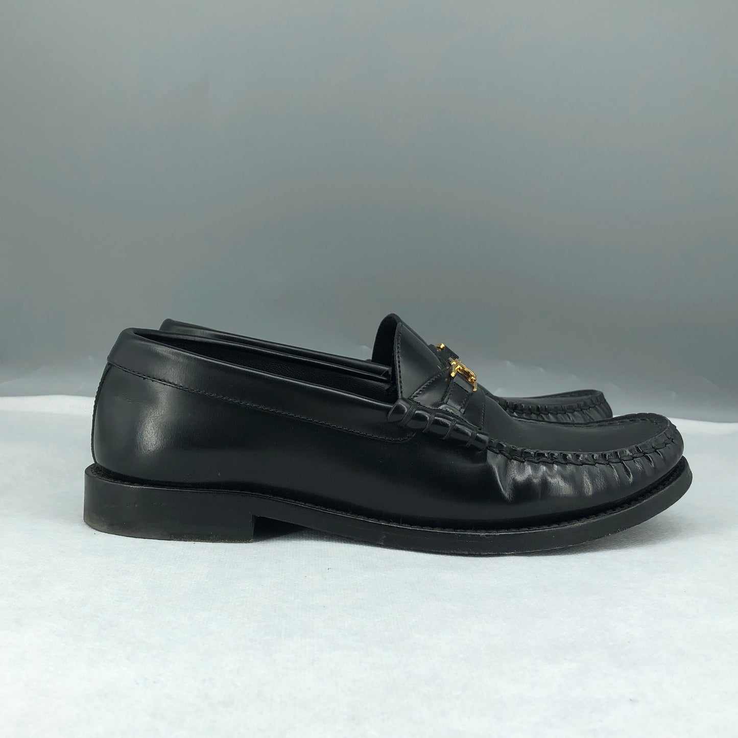 Celine Women’s Black Leather Triomphe Metal Loafer Shoes