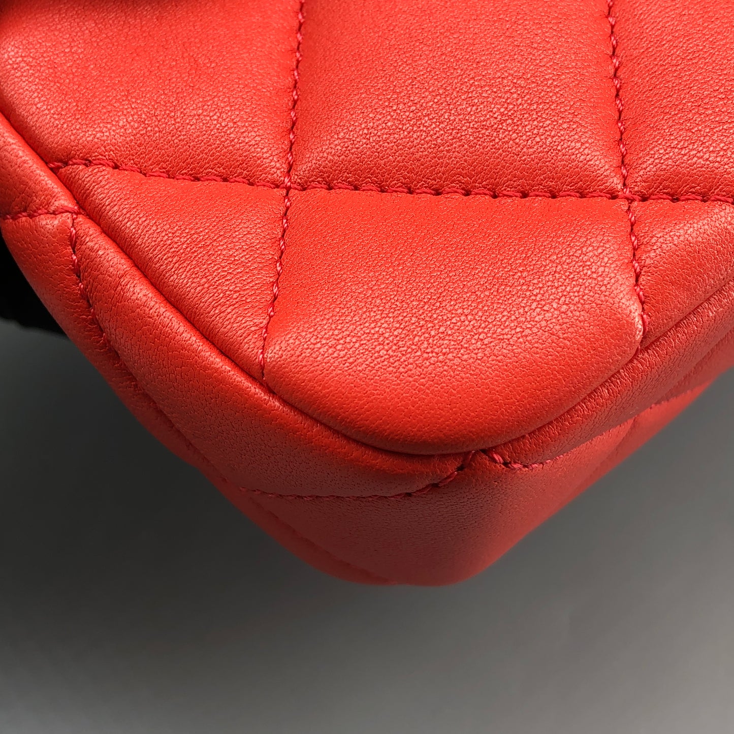Chanel Mini Quilted Lambskin Flap Bag with Pearl Chain Red