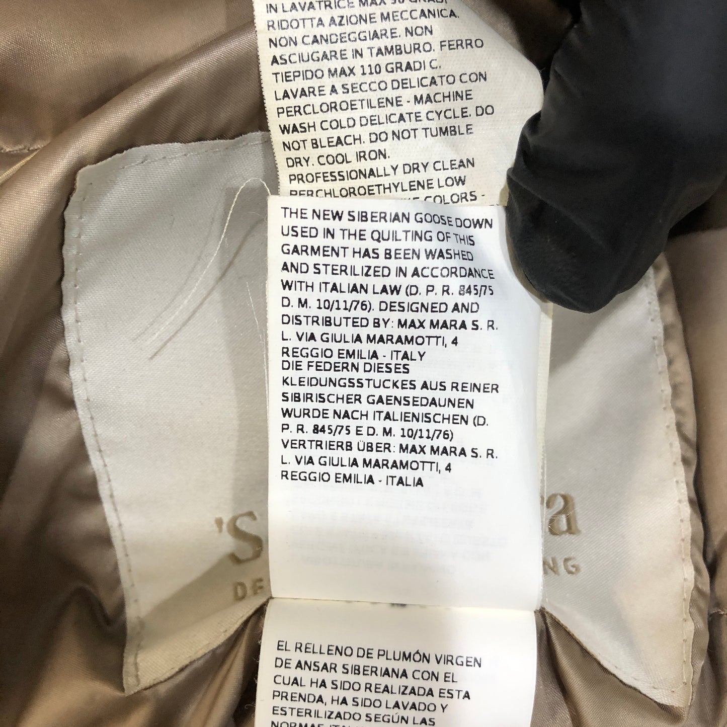 ‘S Max Mara Beige Lightweight Hooded Belted Down Mid-Length Coat Size 2