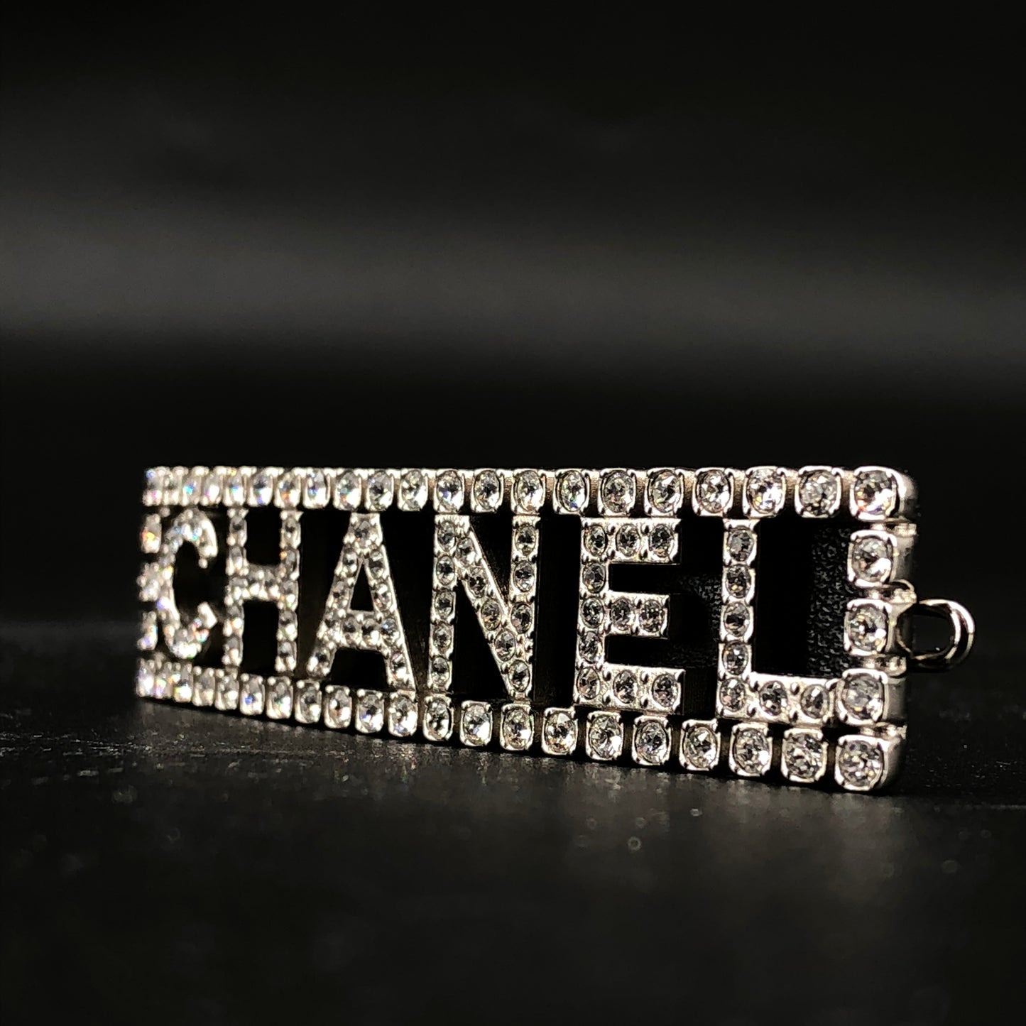 Chanel 2023 Silver Crystal Logo Barrette