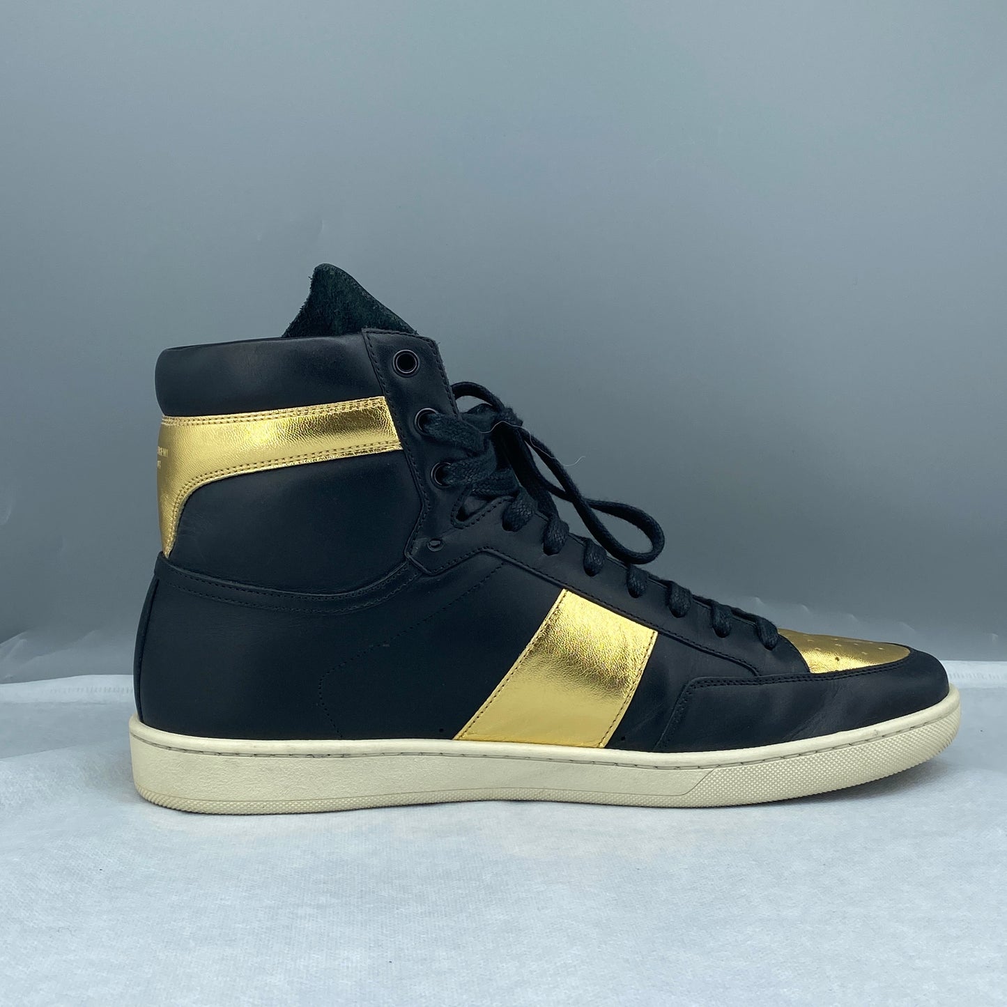 Saint Laurent Men’s Black Gold‑Tone Leather High‑Top Sneakers Shoes