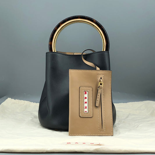 Marni Smooth Leather Ring Handle Mini Bucket Bag Black