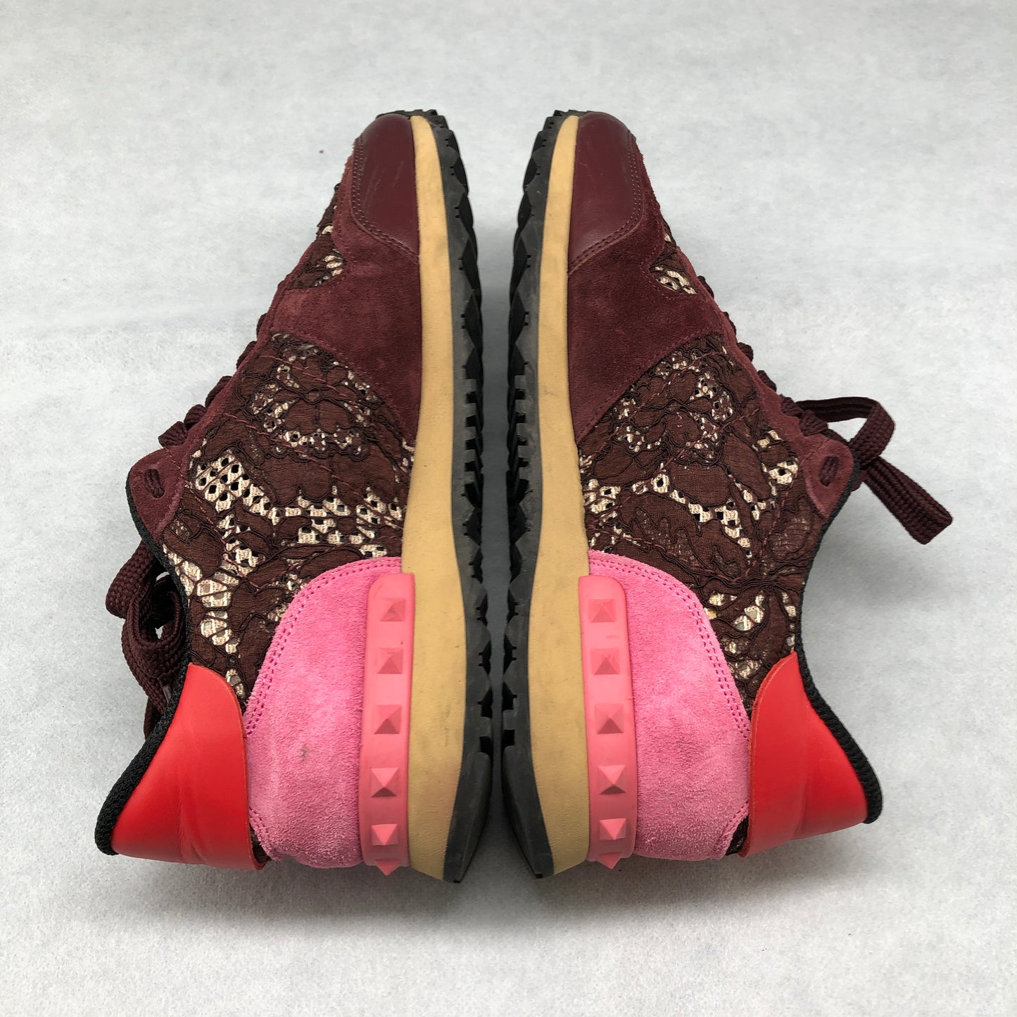 Valentino Women's Wine Red & Pink Rockrunner Sneakers shoes 37