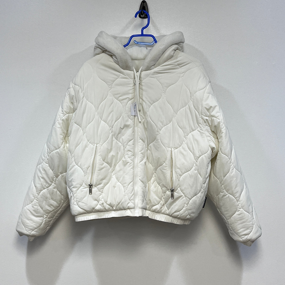 Moose Knuckles  White Hooded Zip Quilted Jacket Size M