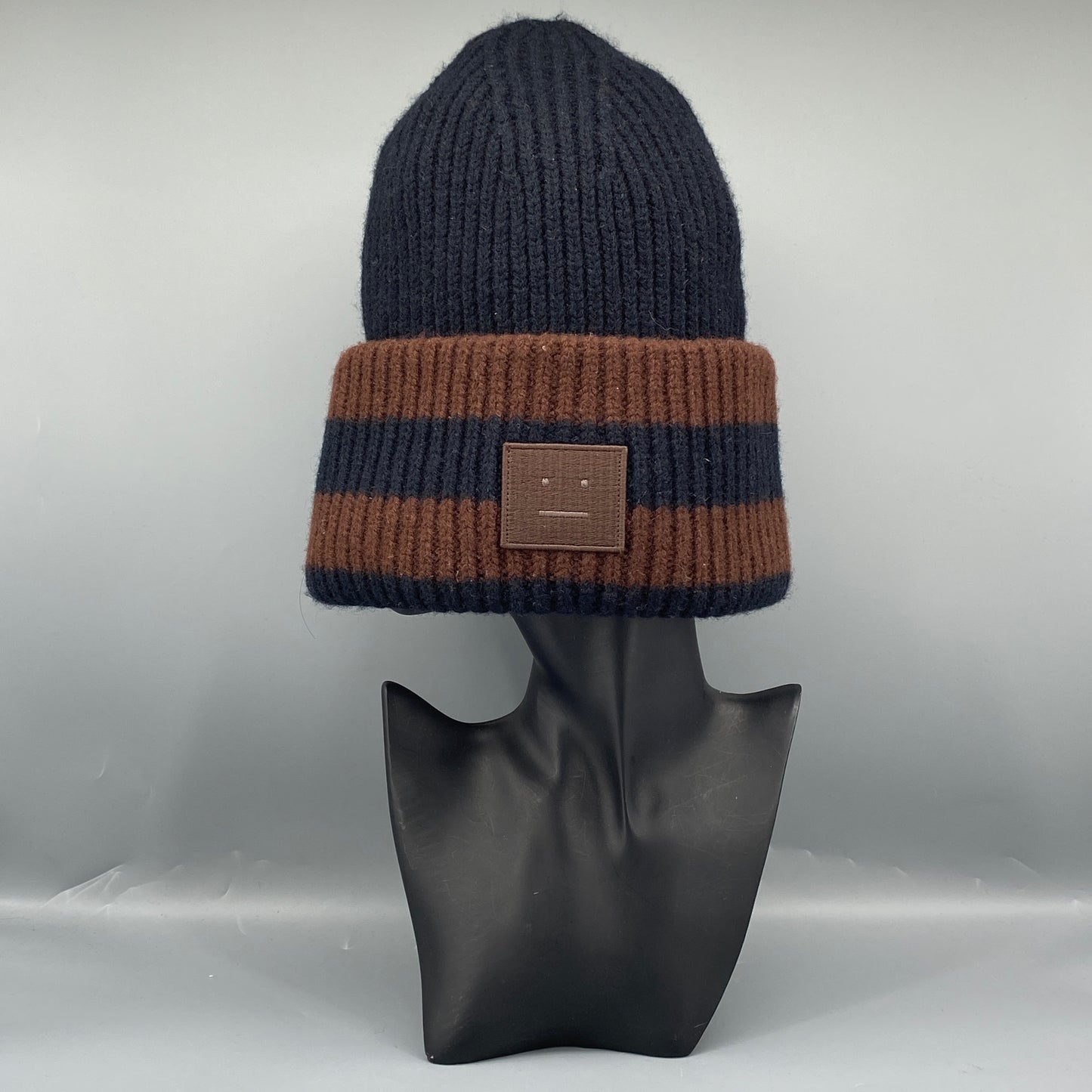 Acne Studios Black & Brown Striped Ribbed Knit Beanie Hat