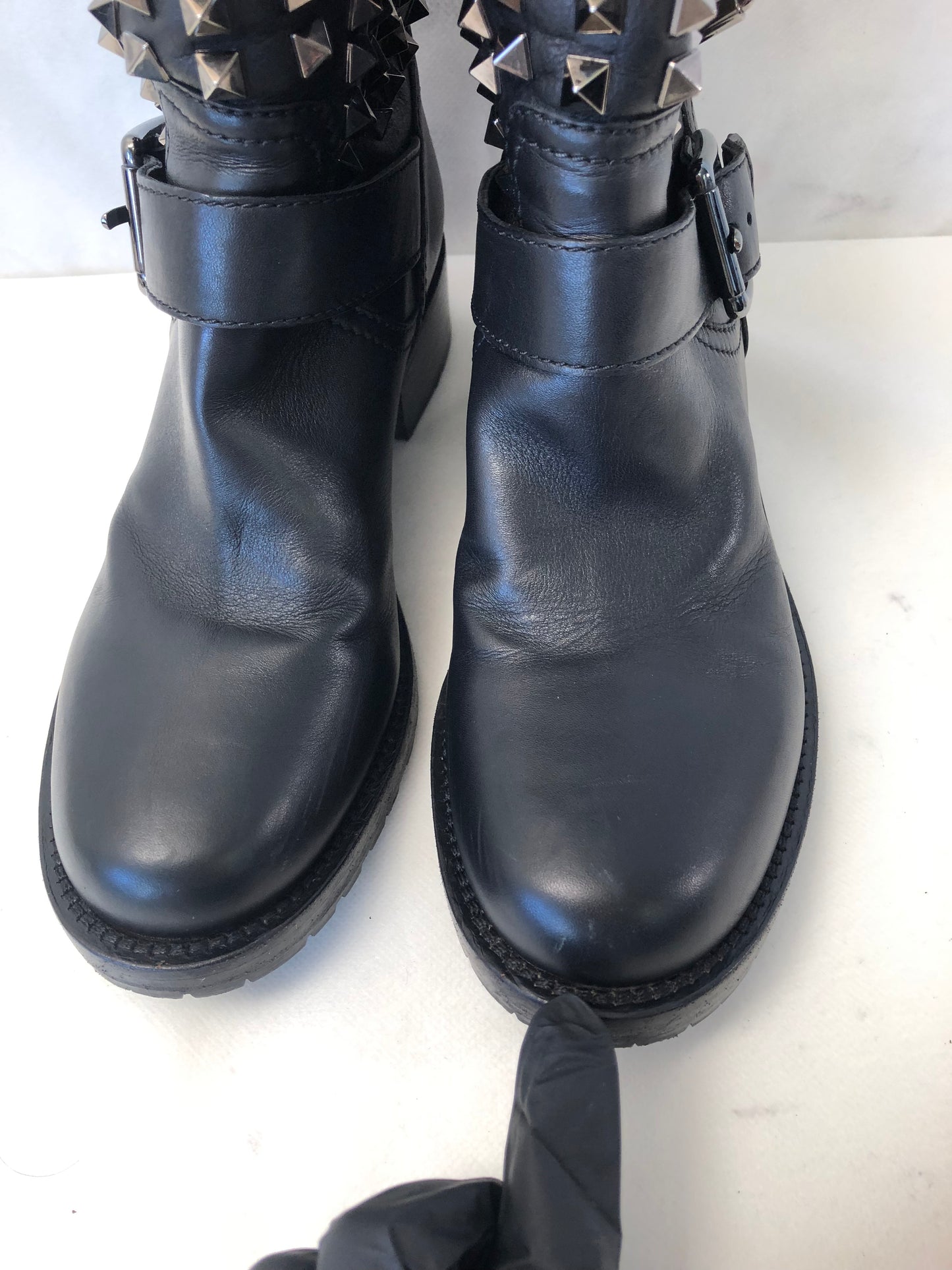 Valentino Rockstud Black Leather Ankle Boots Women's Shoes Size 36.5