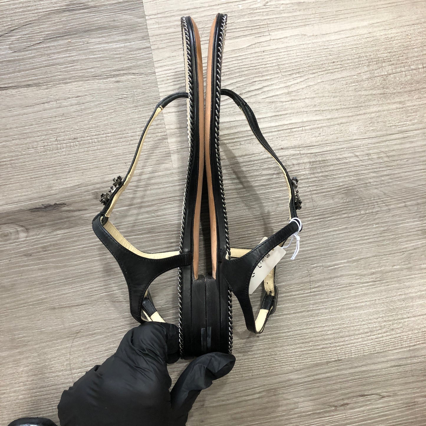 Chanel Women's Cream/Black CC Logo Thong Sandals Size 37.5