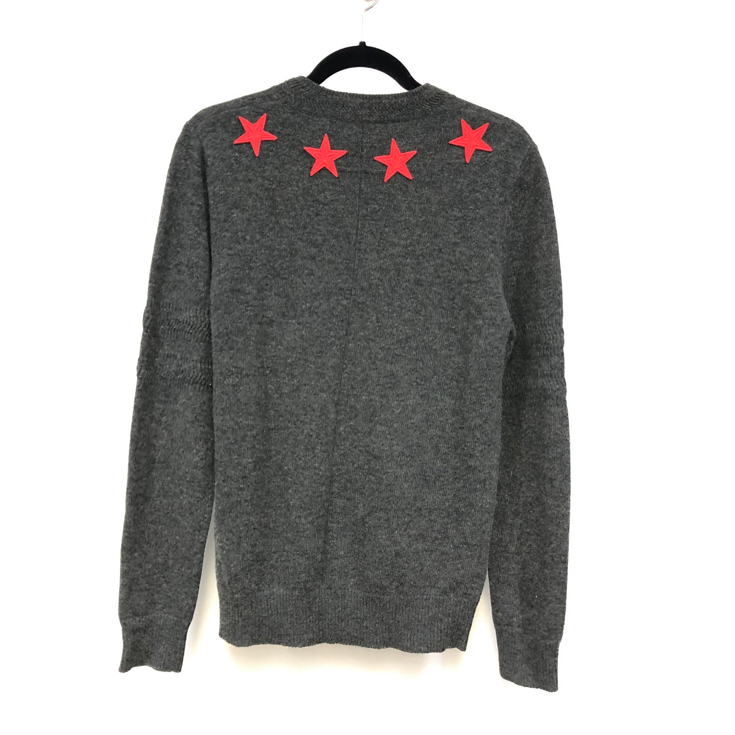 GIVENCHY Heather Grey Star Print Crew Neck Knit Sweater Size S