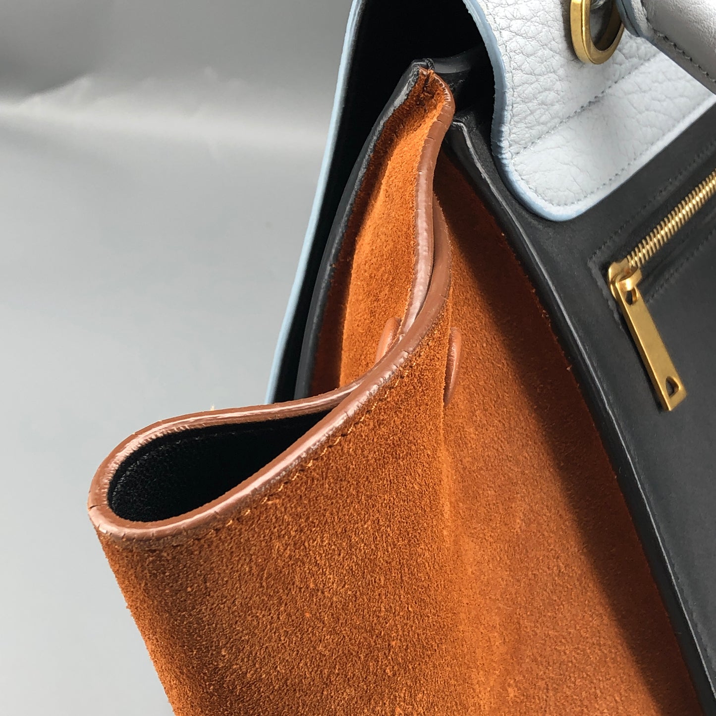 Celine Trapeze Leather & Suede Tote Bag Light Blue/Caramel/Black