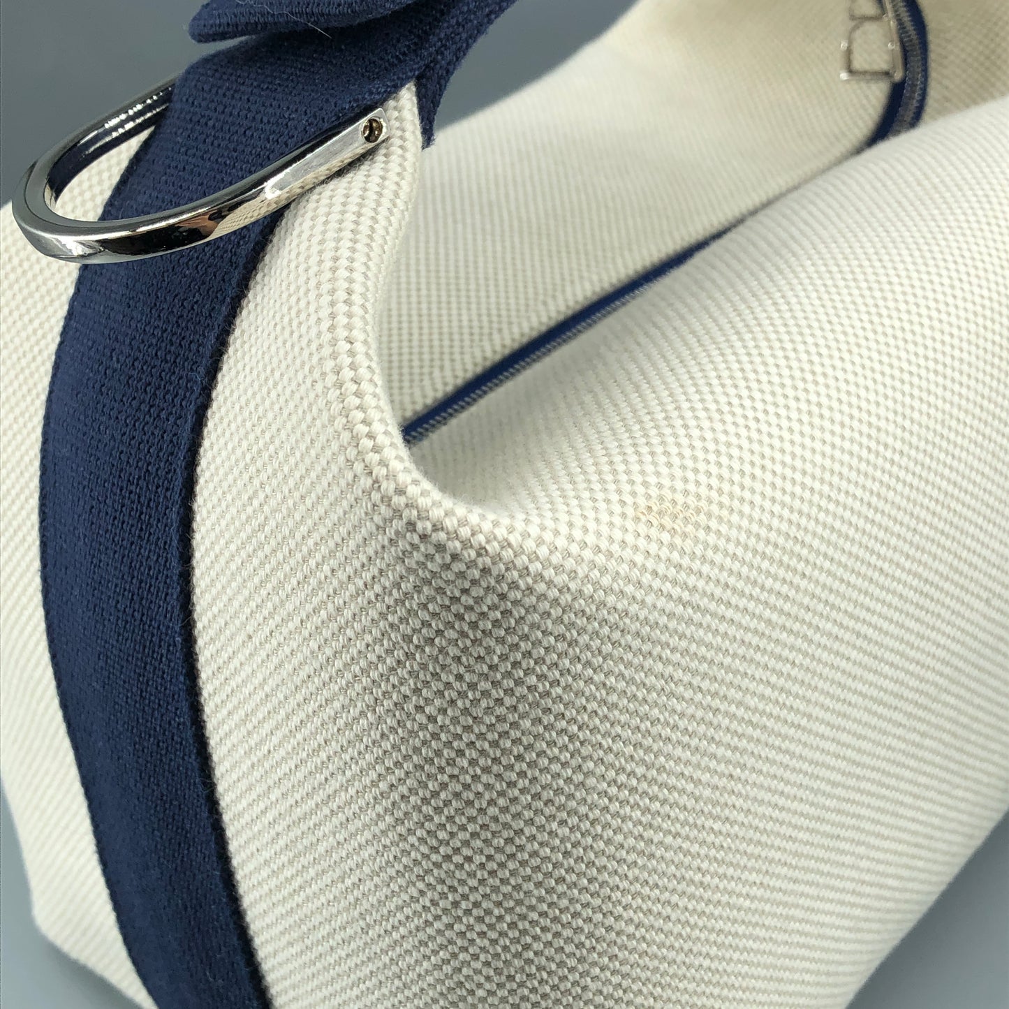 Hermes Bride A Brac Canvas Cosmetic Hand Bag Cream Navy