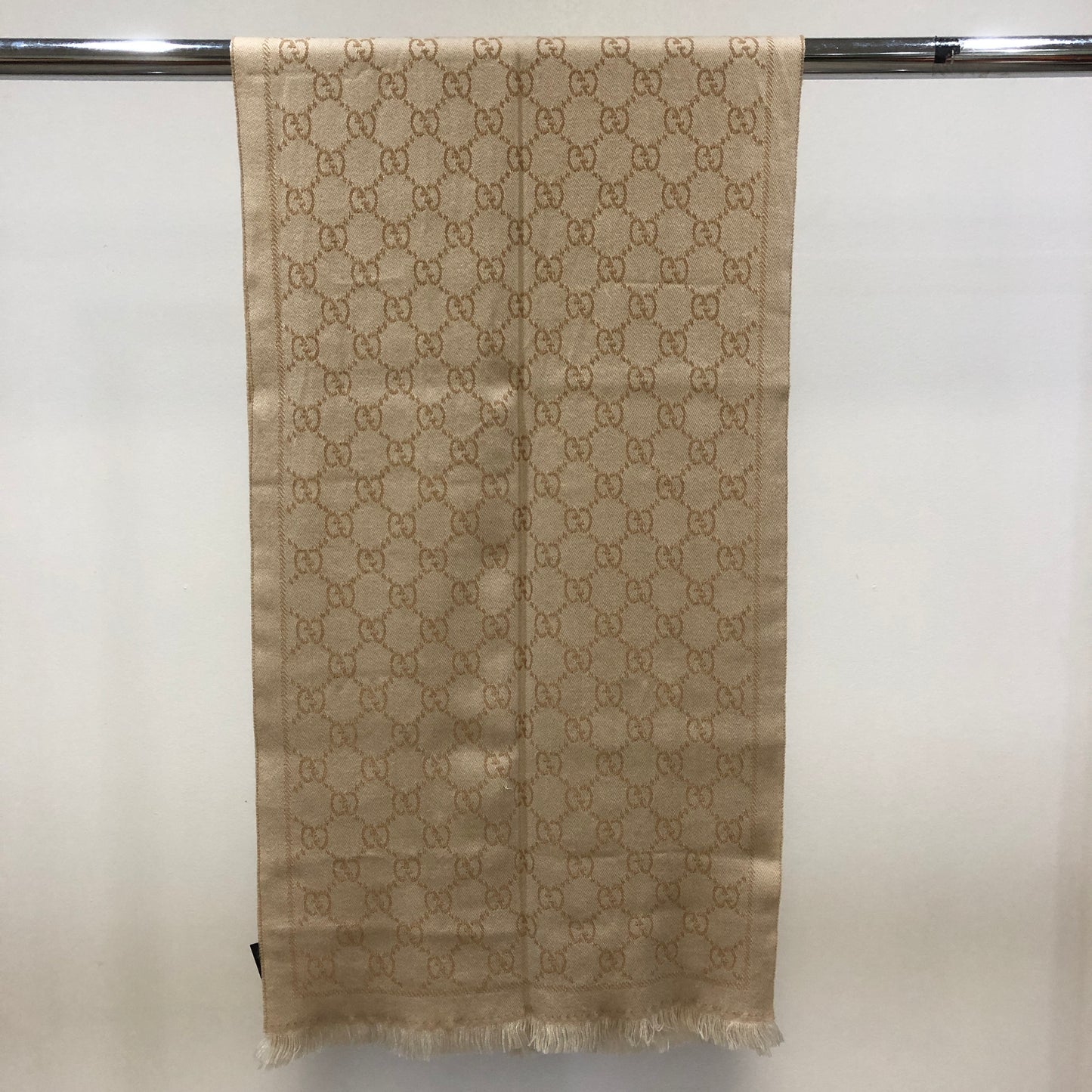 Gucci GG Supreme Jacquard Wool Scarf Beige