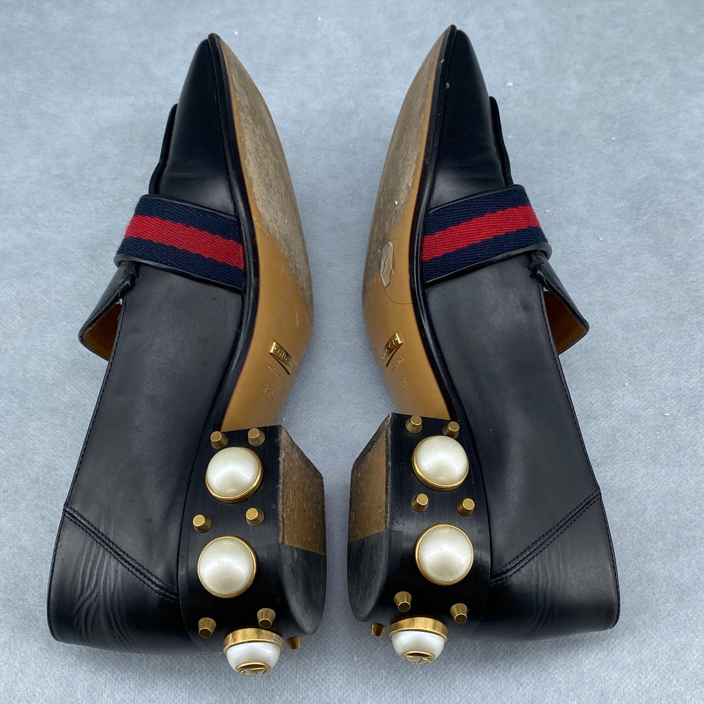Gucci Women's Pearl Heel Loafers Size 35.5 Black
