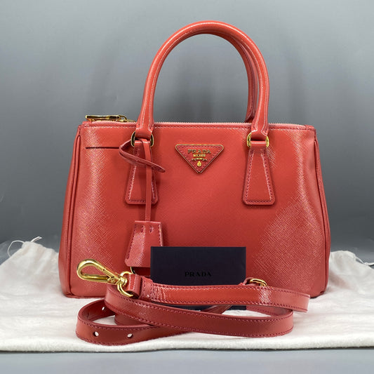 Prada Saffiano Vernice Small Galleria Double Zip Tote Arancio
