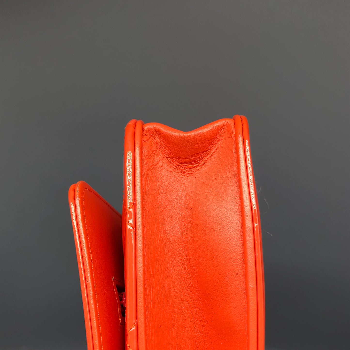 Chanel Boy Neon Orange Patent Leather Wallet on Chain Bag