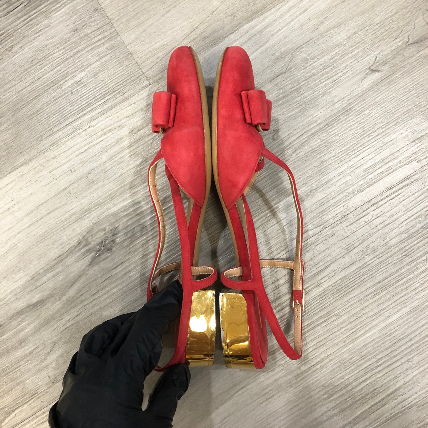 Salvatore Ferragamo Vara Red Suede Strappy Sandals Size 6B