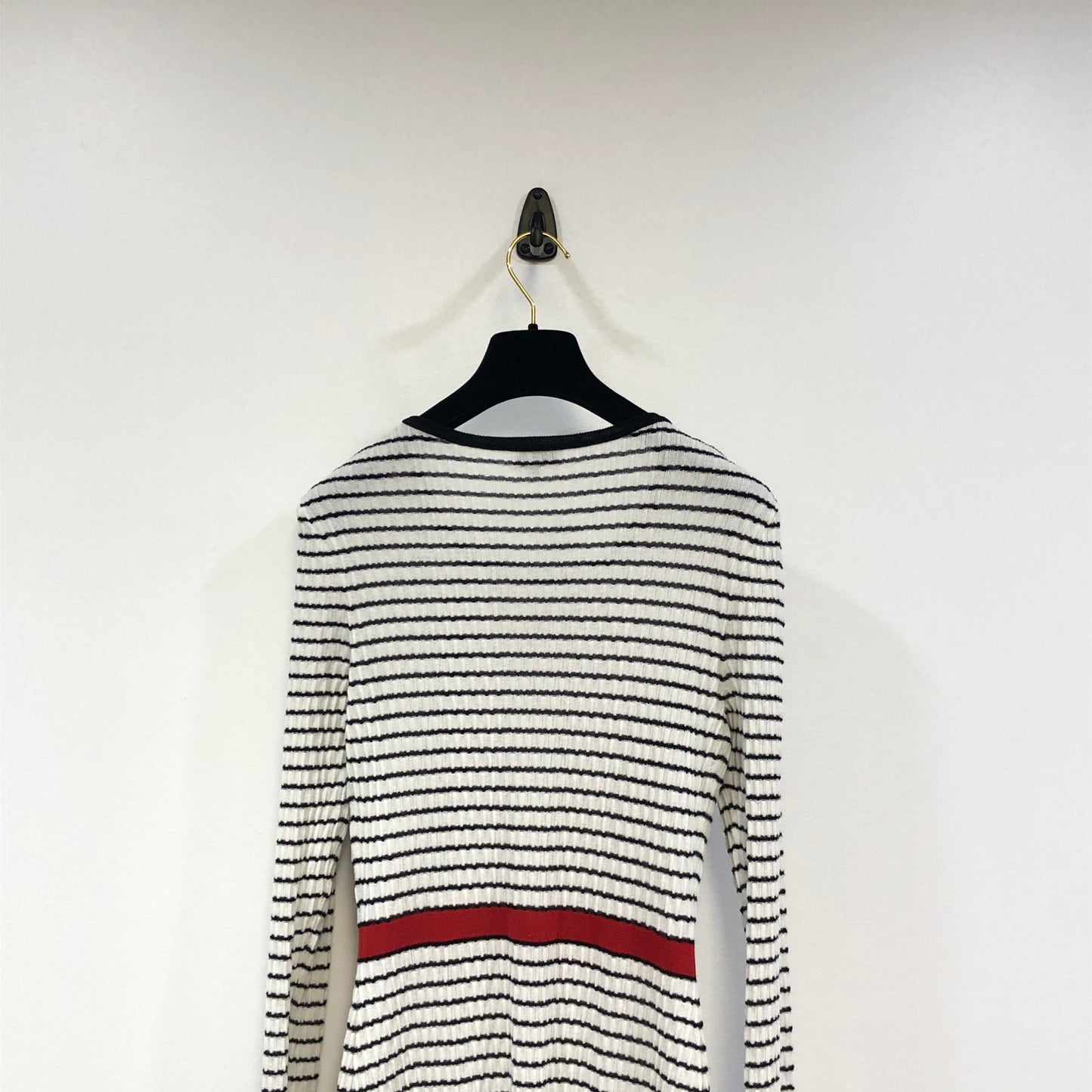 Chanel Black & White Striped Knit Midi Dress Size 36