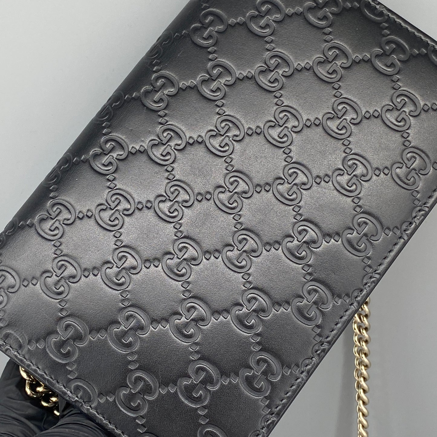 Gucci Black GG Embossed Chain Wallet Bag