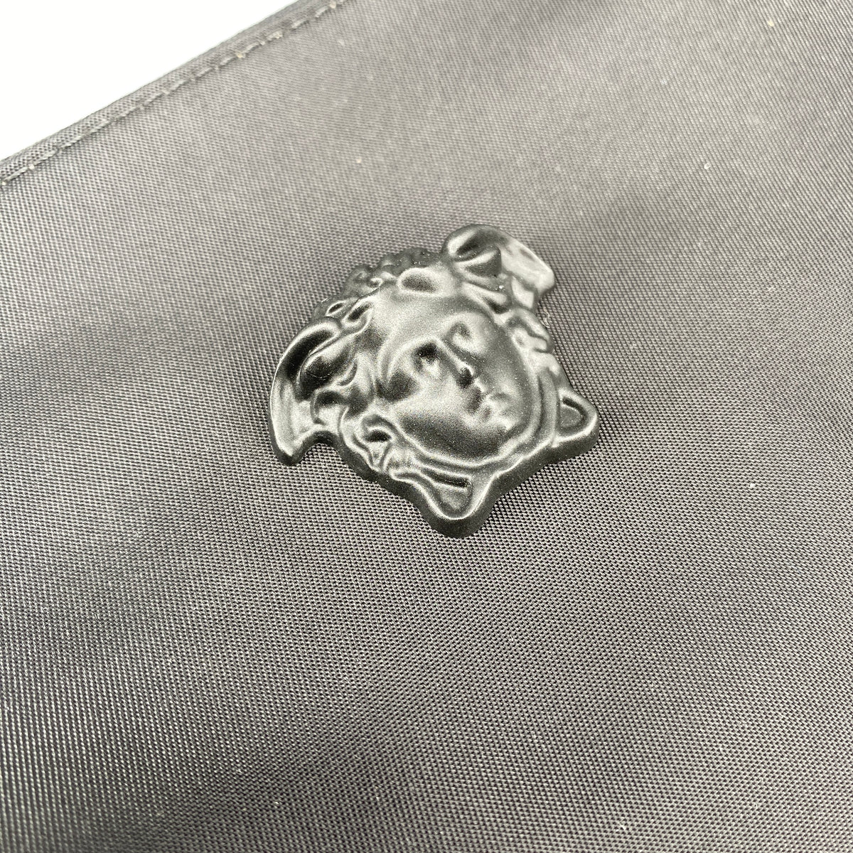 Versace Black Nylon Medusa Logo Wrist  Clutch Bag