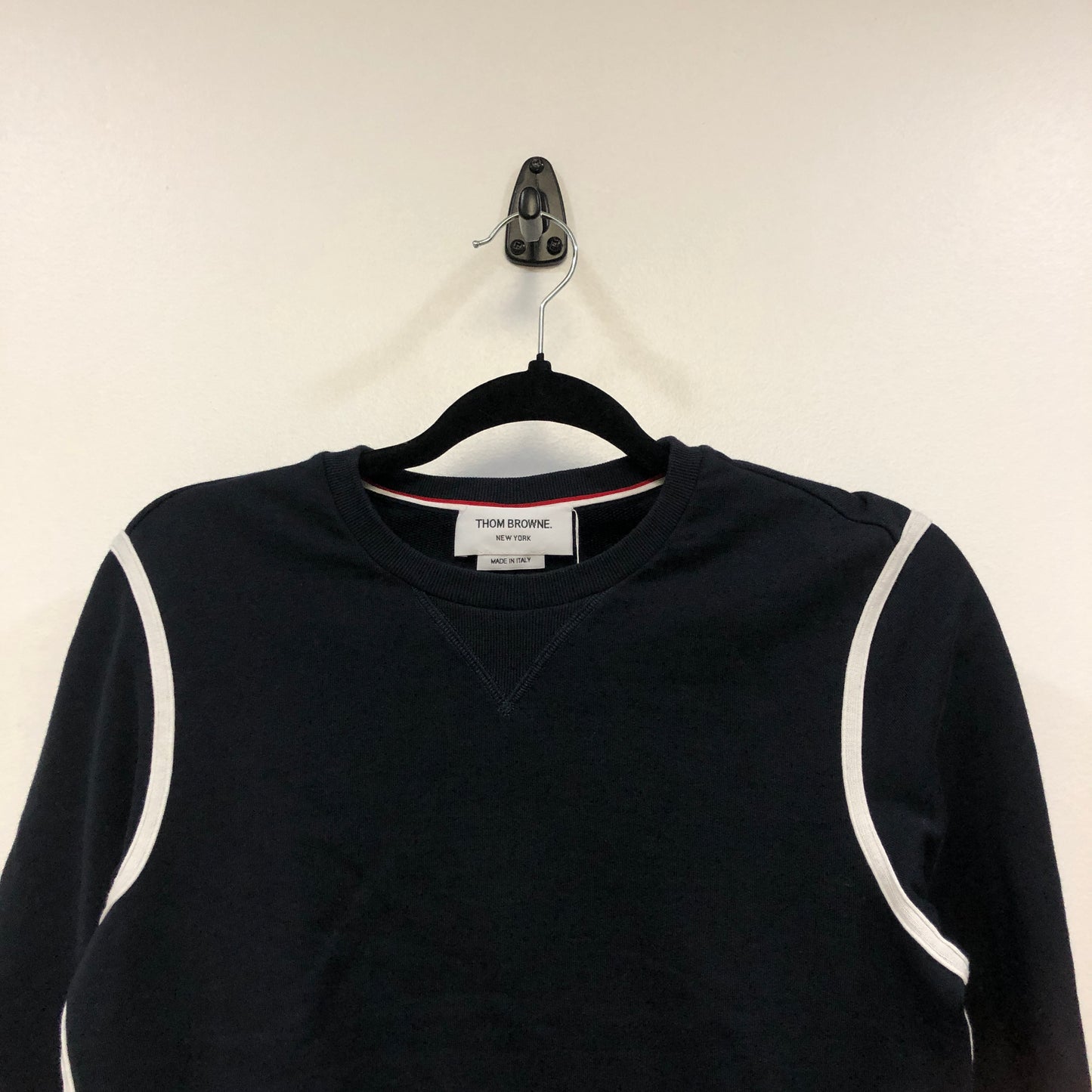 Thom Browne Navy White Piping V‑Neck Long Sleeve Sweater 38