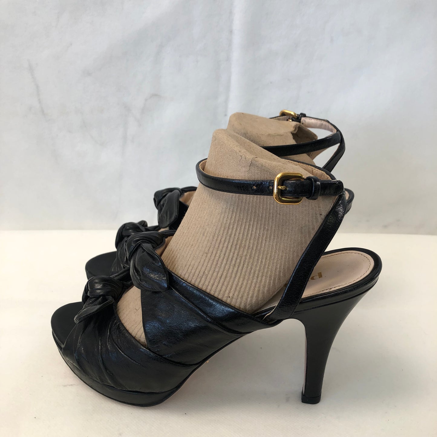 Prada Black Bow Platform High Heel Sandals Women's Shoes Size 36.5