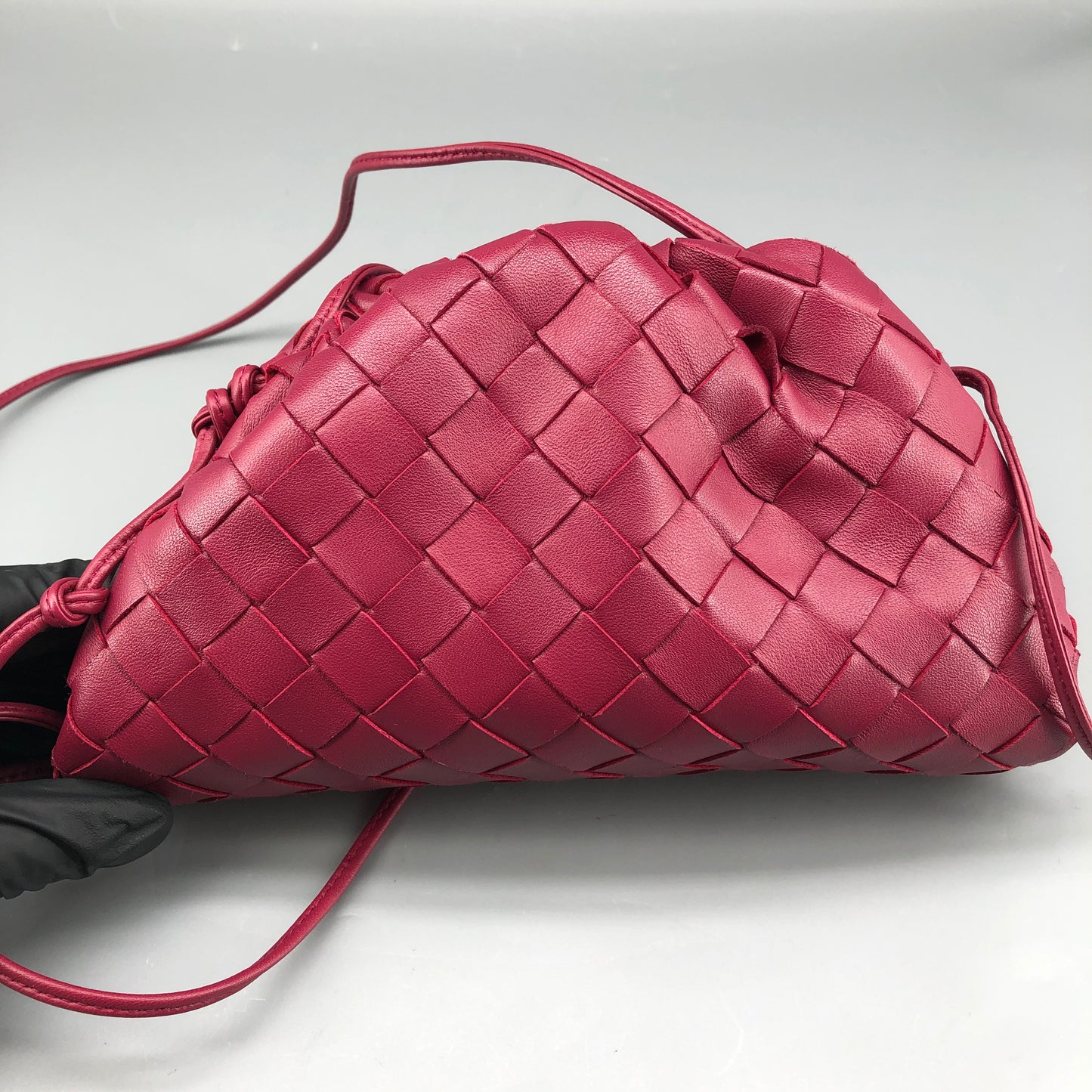 Bottega Veneta Wine Red Intrecciato Woven Mini Pouch Crossbody Bag