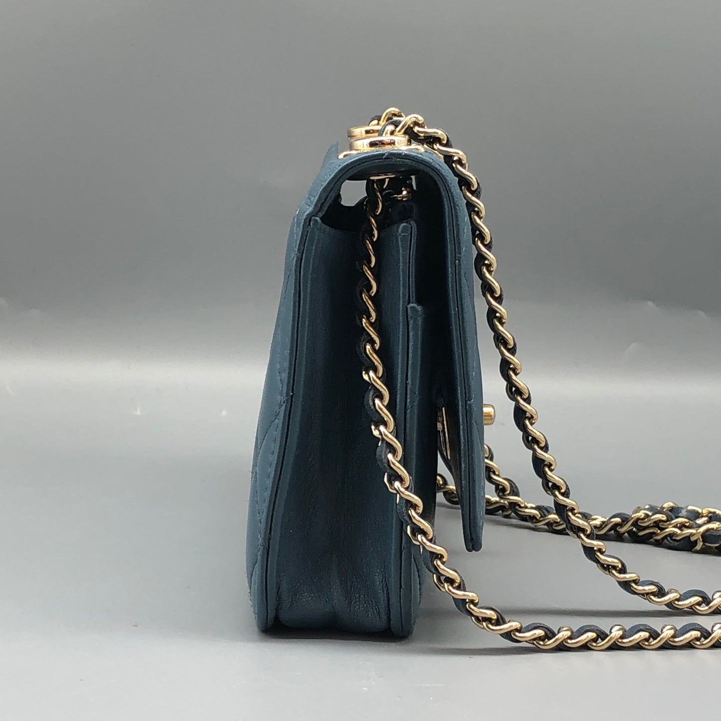 Chanel Muted Teal Blue Quilted Leather Flap Bag