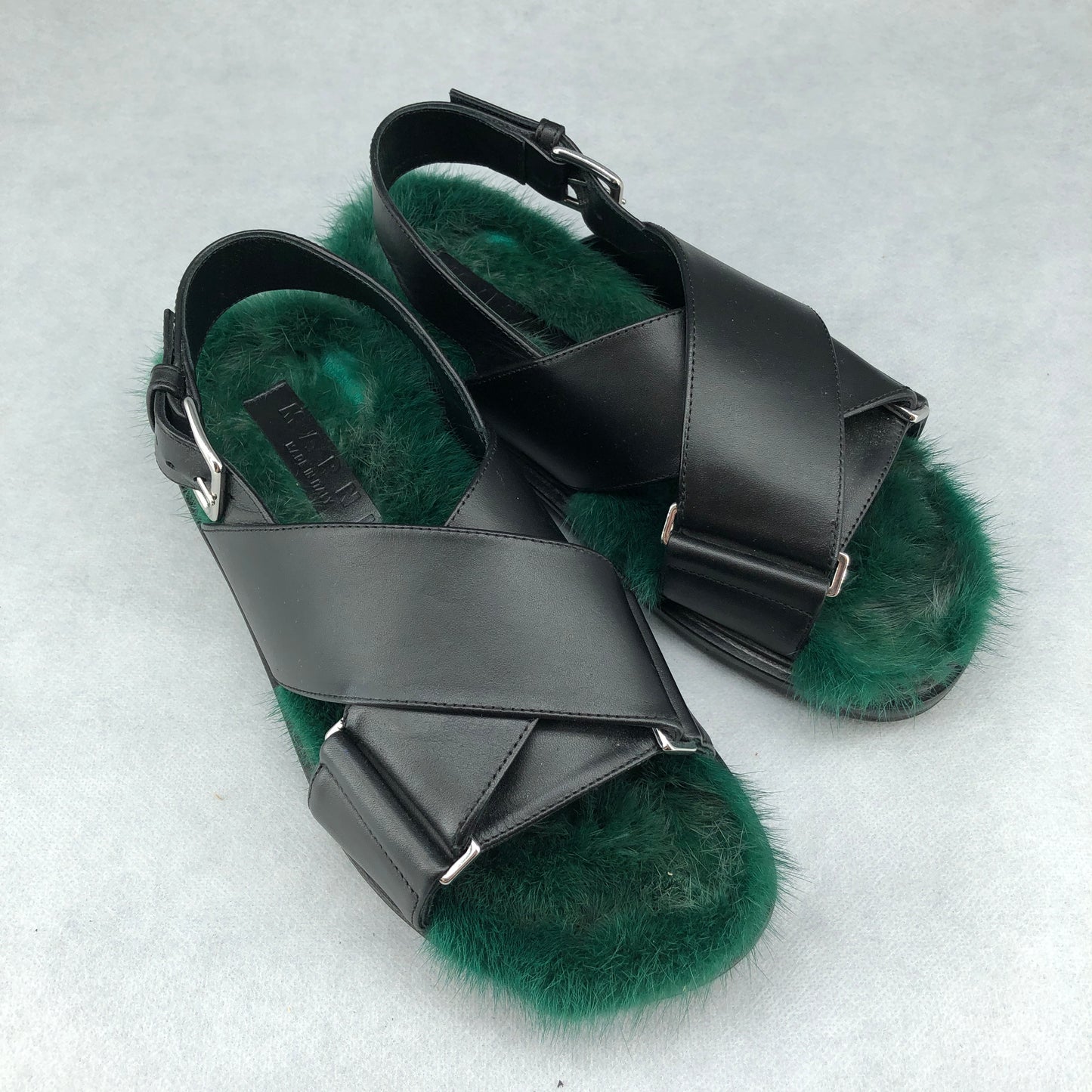Marni Women's Fussbett Fur-Lined Sandals 36.5 Black/Green