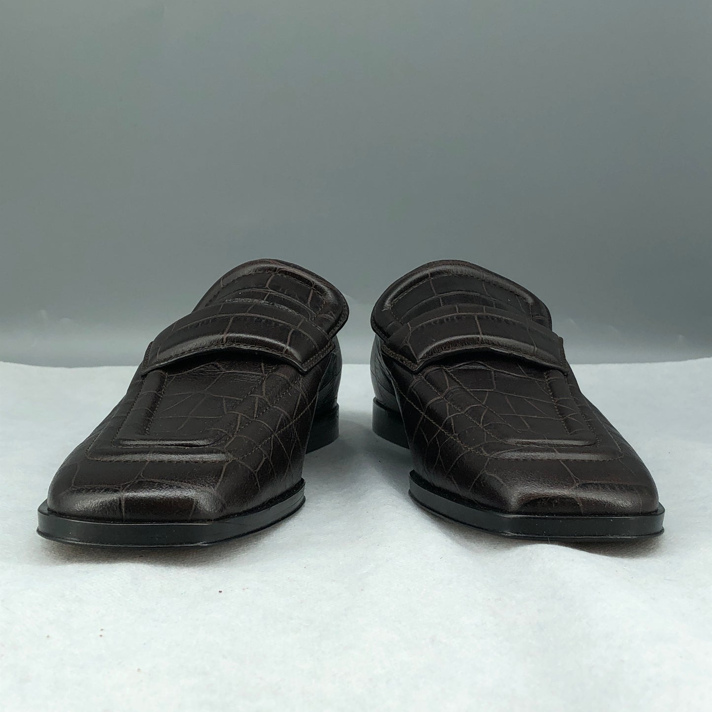 Bottega Veneta Croc Embossed Leather Loafers Brown Women’s Size 36.5
