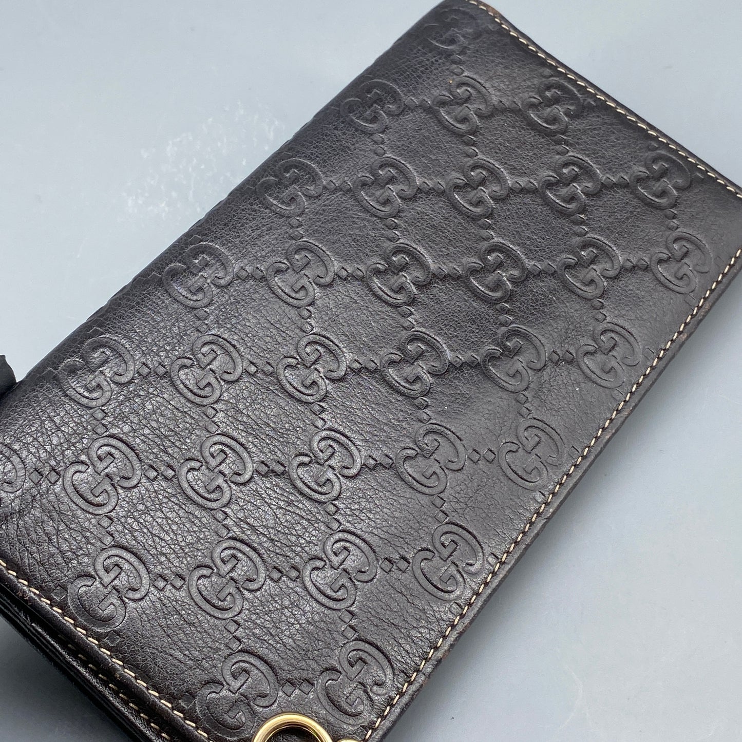 Gucci GG Embossed Deep Brown Leather Long Wallet