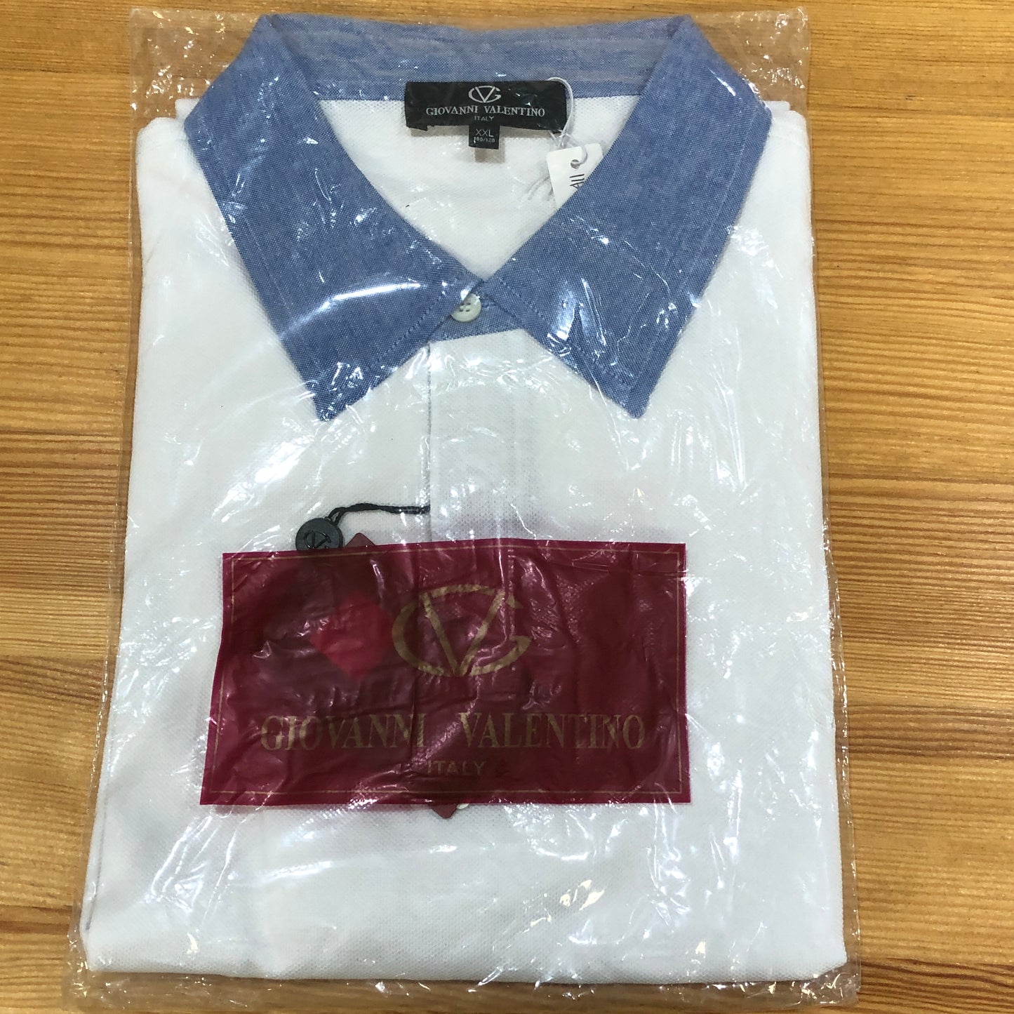 Giovanni Valentino White Contrast Blue Collar Short Sleeve Polo Shirt Size XXL