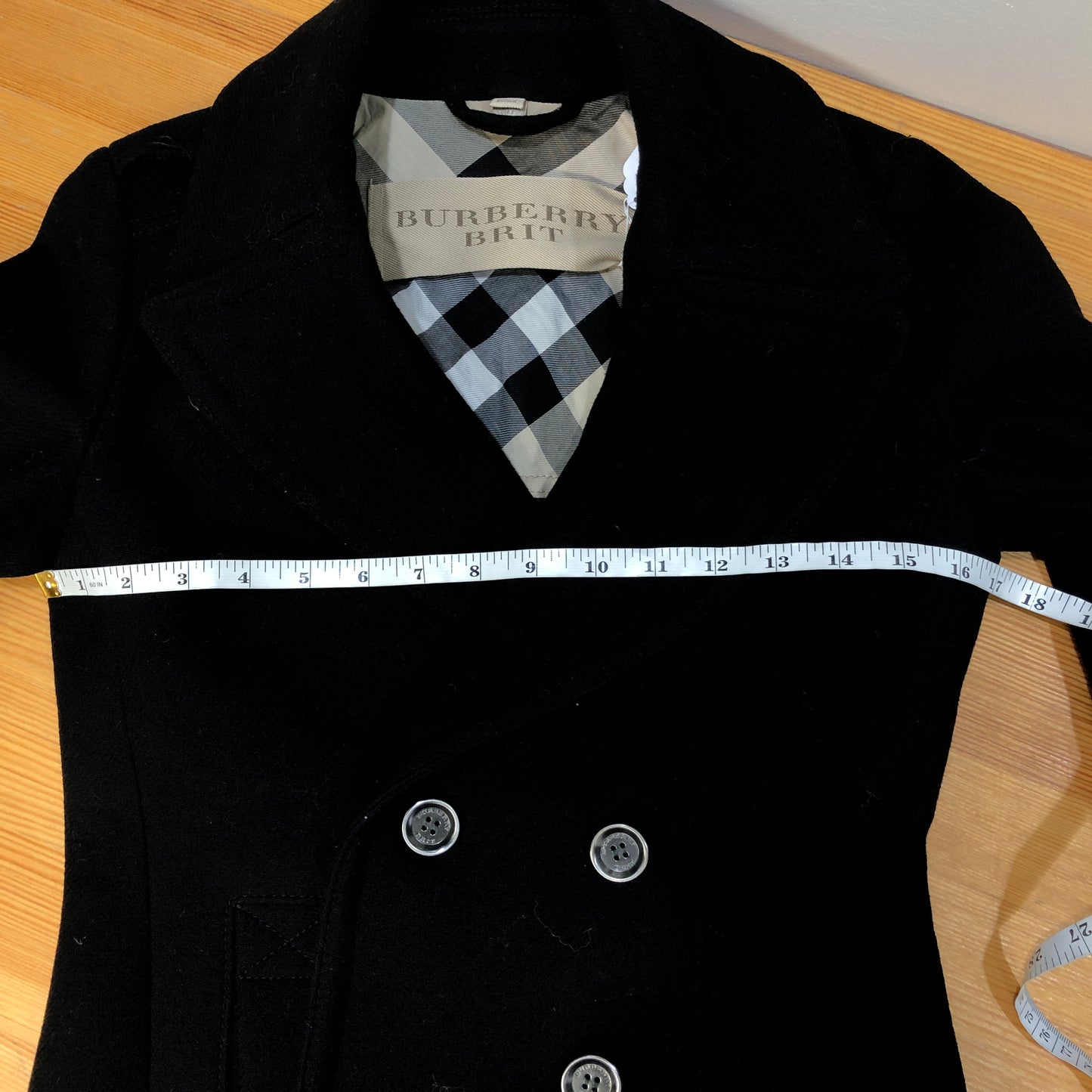 Burberry Black Wool Double Breasted Short Coat Size 2