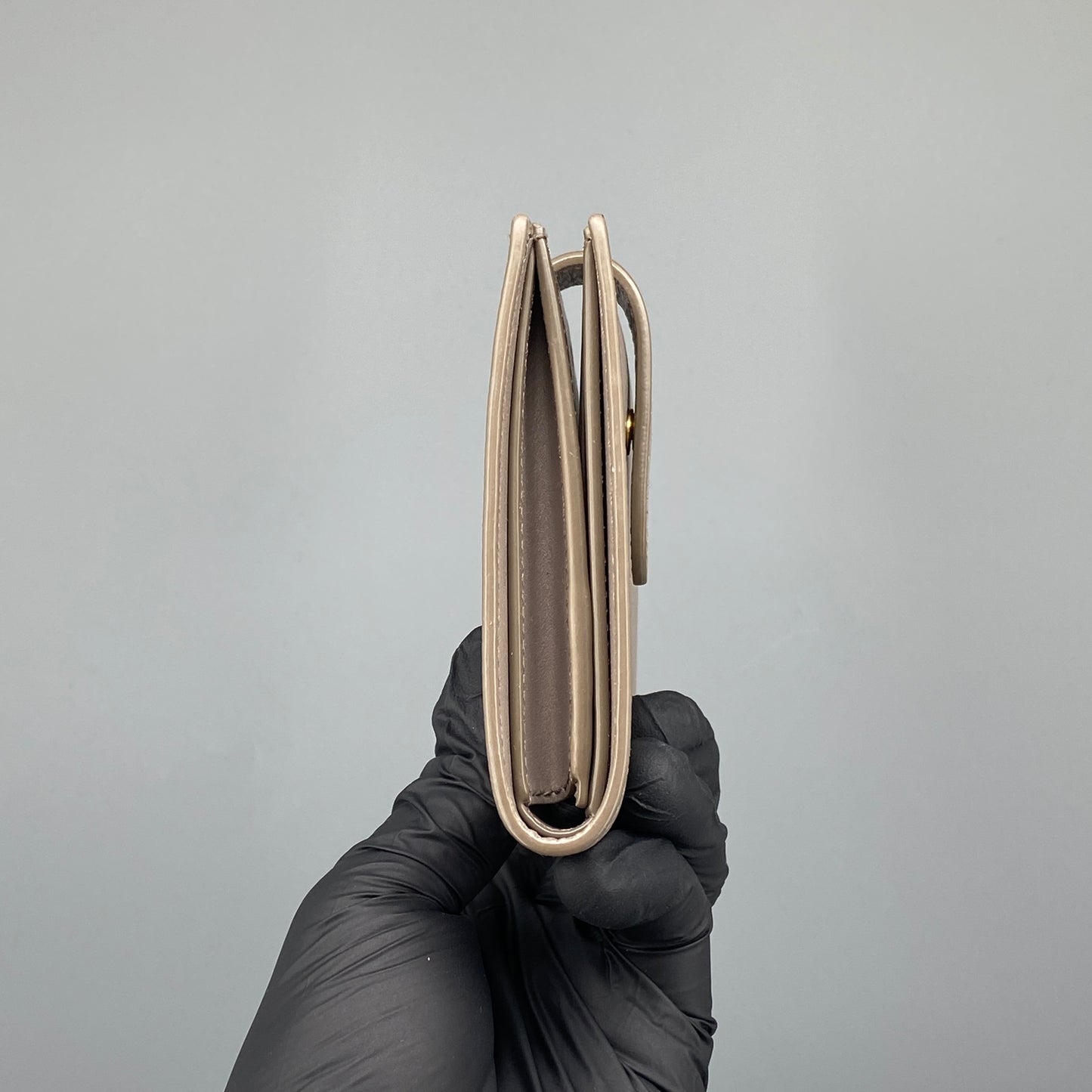 Celine Beige Grained Leather Triomphe Medium Fold Wallet
