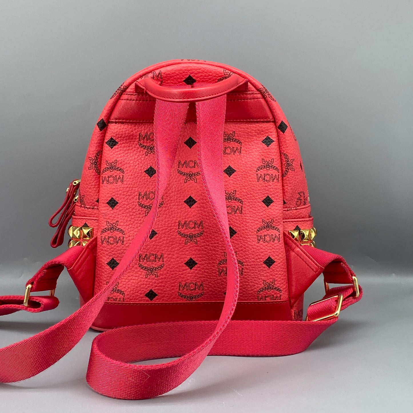 MCM Coral Red Visetos Mini Backpack