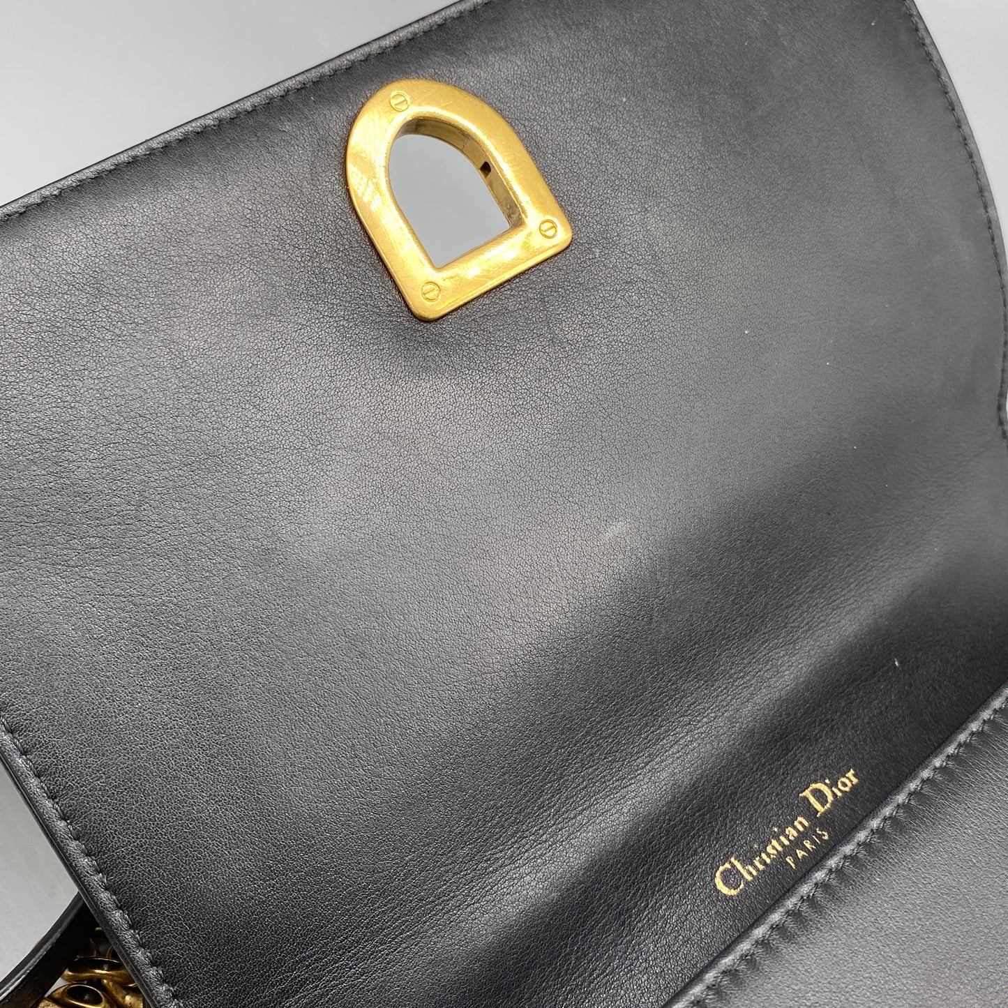 Christian Dior Gold Stud Detail Black Calfskin Diorama Flap Shoulder Bag